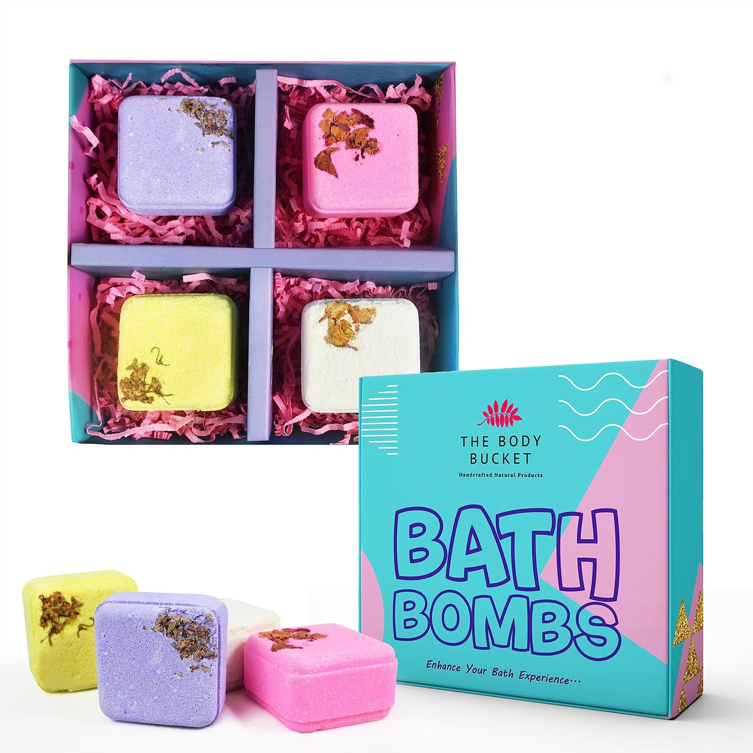 Musk, Rose, Lavender and Jasmine Bath Bombs Made with Flower Buds & Petals Natural Handcrafted Aromatic Fragrance - Perfect Bath Gift for Kids, Men & Women– 65 gm Each (Pack of 4)