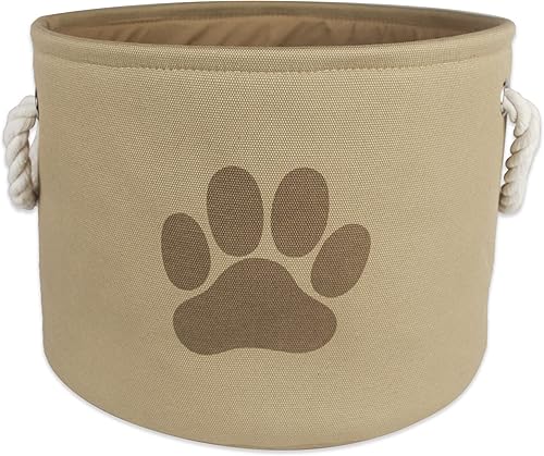 Bone Dry DII - Cubo de almacenamiento para juguetes y accesorios para mascotas, Round, Estampado de huellas de color topo.