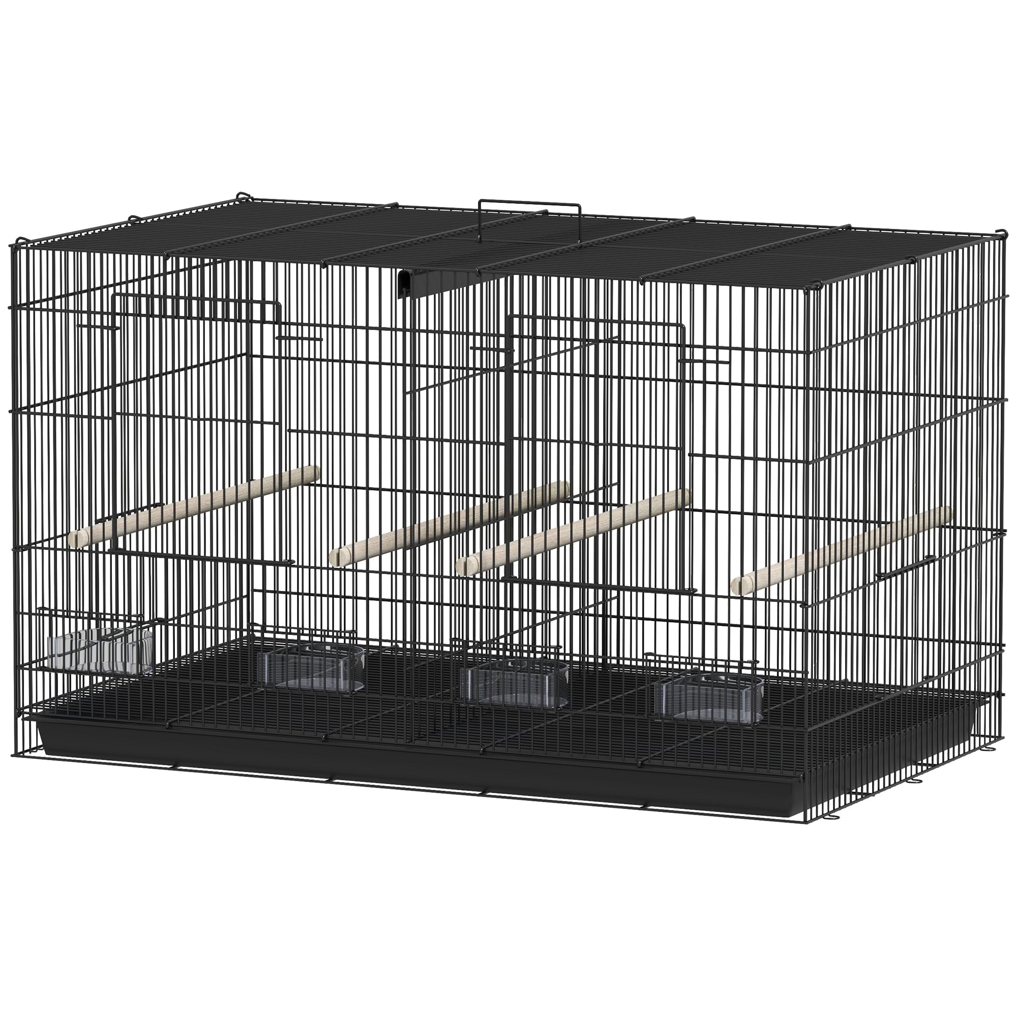Vogelkäfig, 76 x 46 x 46 cm, teilbar in zwei verschiebbare Platten, praktisch, modernes Wohnzimmer, aus Stahl, schwarz, 21_0007594
