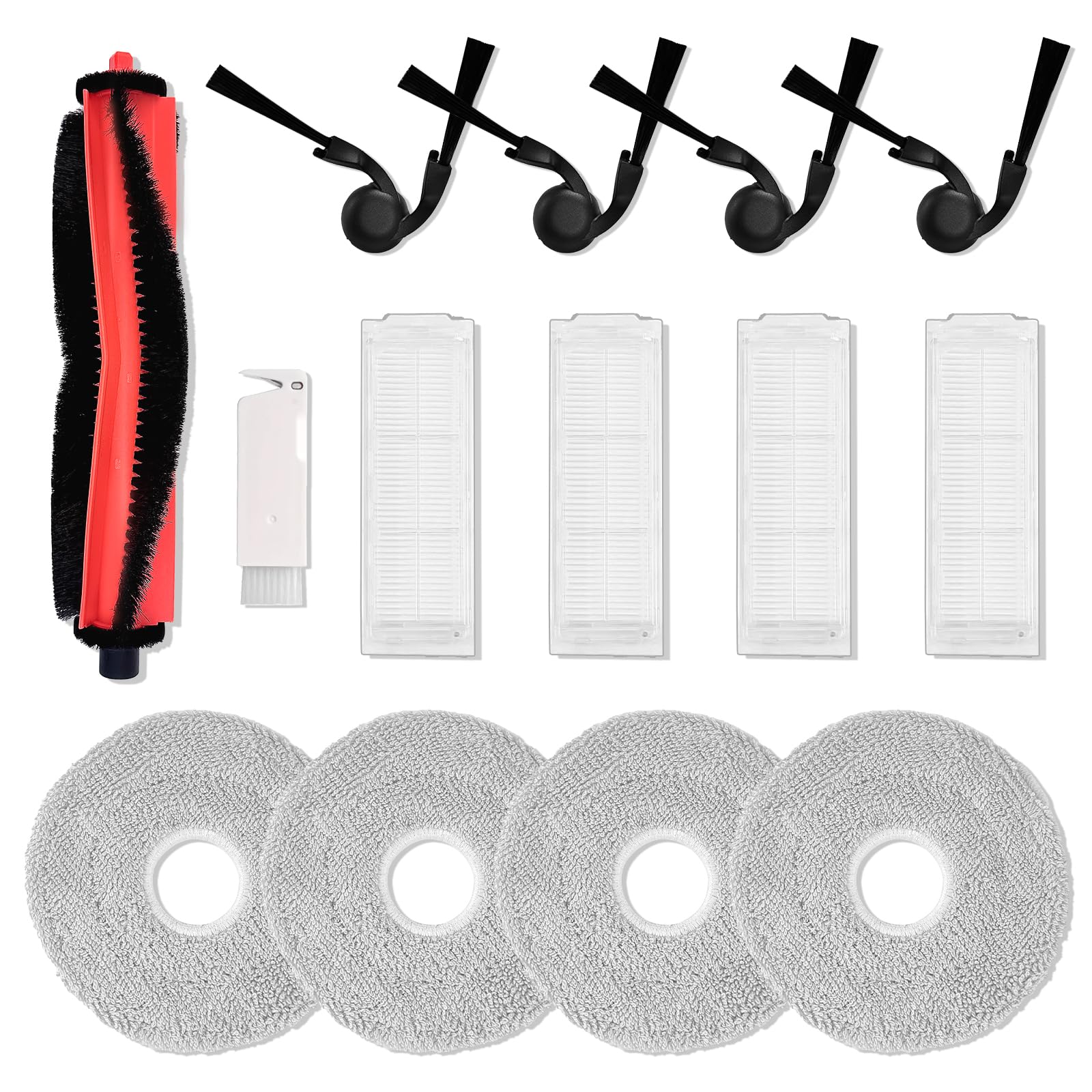 Kit de Repuesto de Accesorios, Compatible con Aspiradora Robótica Xiaomi S40 Pro (OV71GL) - Incluye 1 Cepillo Principal, 4 Cepillos Laterales, 4 Filtros HEPA y 4 Almohadillas para Fregona, Piezas de