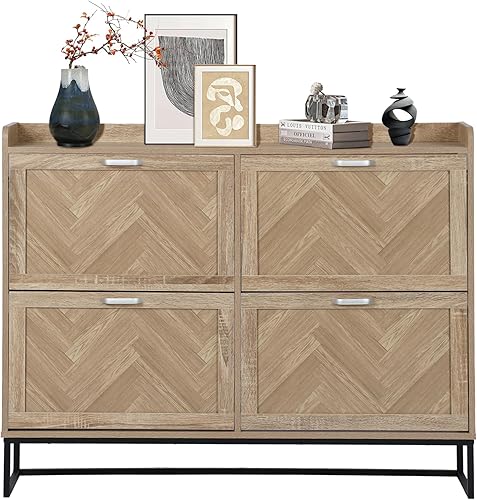 MISHAO Armario de almacenamiento de zapatos con 4 cajones abatibles, armario oculto estrecho para zapatos con patas de metal y estante ajustable,