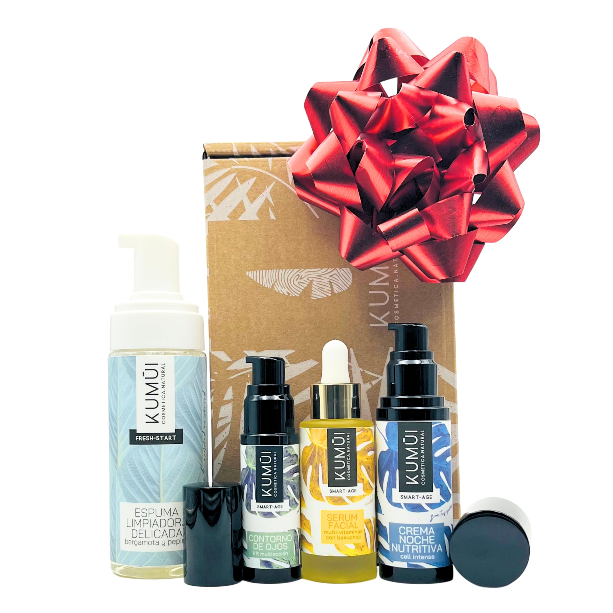 Kumui Cosmetica Natural - Rutina de Belleza para Noche - Limpieza + Nutrición Ojos y Cara + Tratamiento Antiedad - Certificado Orgánico y Vegano Cruelty Free - Hecho en España - Set 4 productos