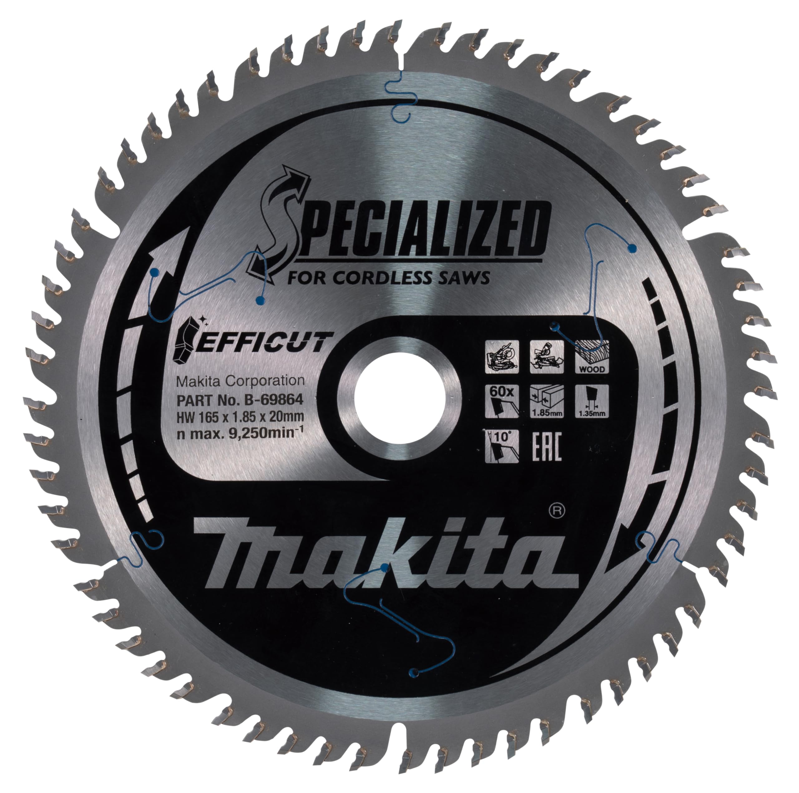 Makita Multicoloured B-69864 Tct Efficut Saw Blade 165X20x60t