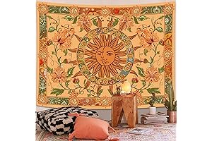 Kanuyee Yellow Sun and Moon Tapestry: A Radiant Wall Tapestry
