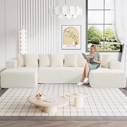 Modular Sectional Sofa Cloud Couch, 131" Beige Boneless Sectional Couches
