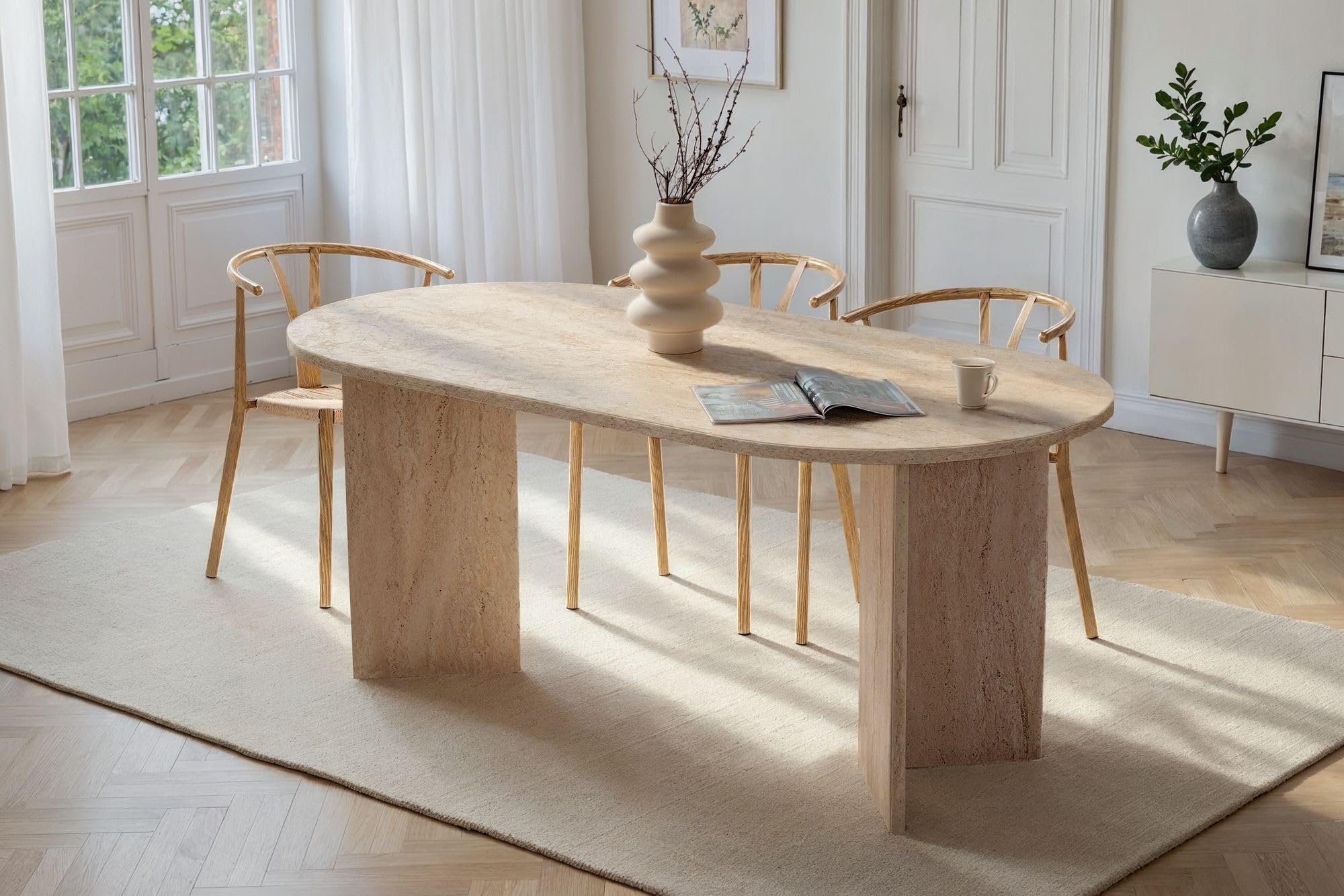 Eleganter Esstisch, Travertine-Farbe, 180 x 75 x 89,5 cm | 100% melaminbeschichtete Spanplatte, 25 mm Stärke | perfekt für Moderne Essbereiche