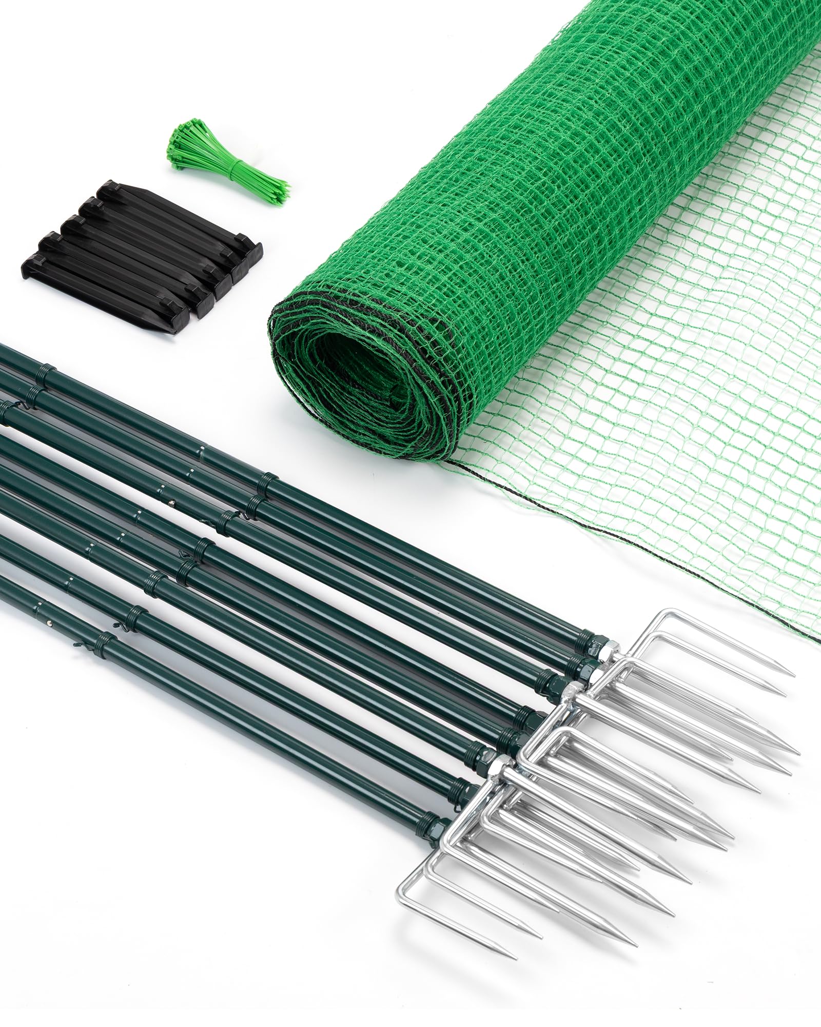 Photo 1 of Forvenora Temporary Fence with Metal Posts, 40" Hx50'L Garden Fence Animal Barrier with Ground Spikes, Plastic Fencing for Outdoor Dogs, Chicken, for Backyard, Patio, Garden