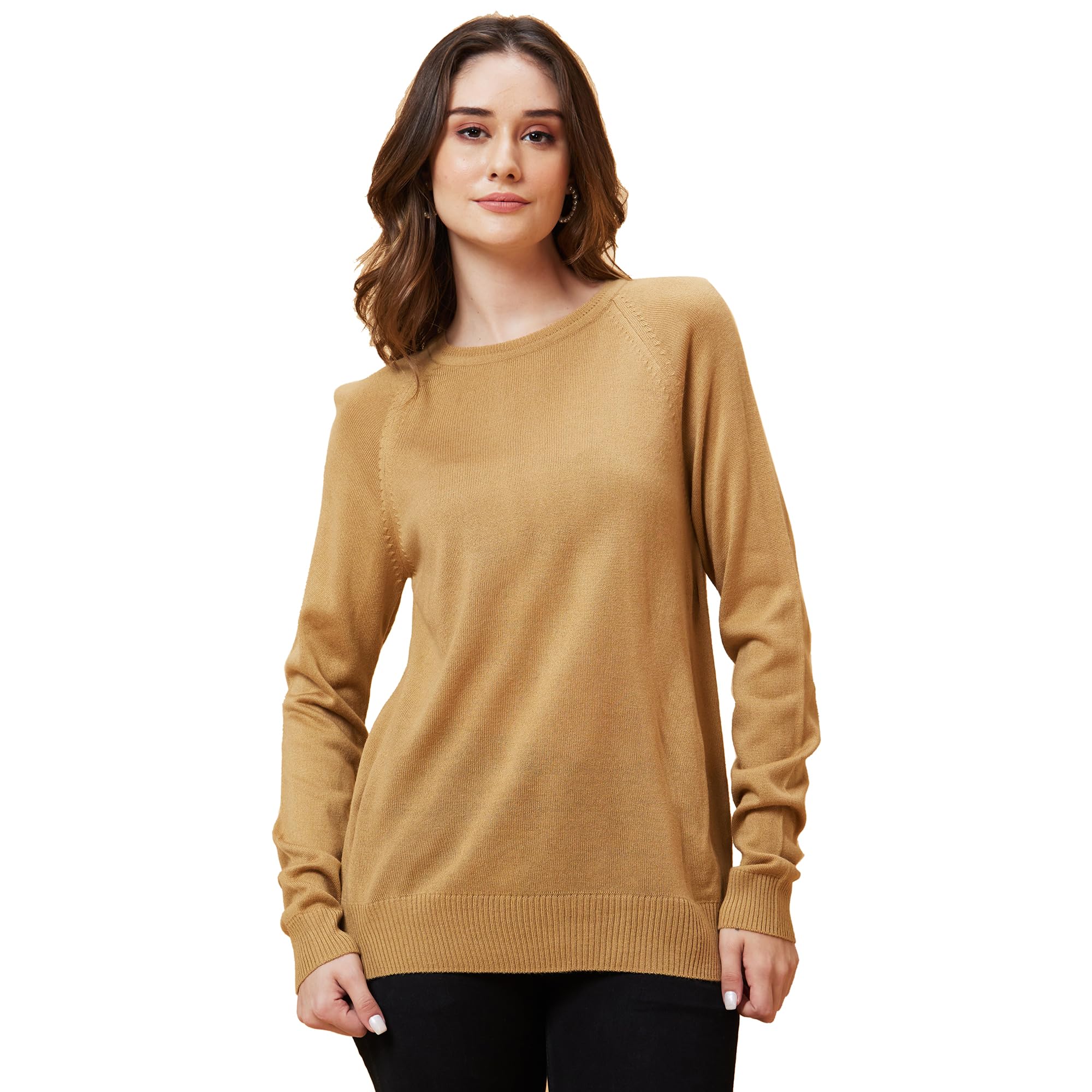 Women V-Neck Self Design Ribbed Hem Flat Knitted Pullover Sweater