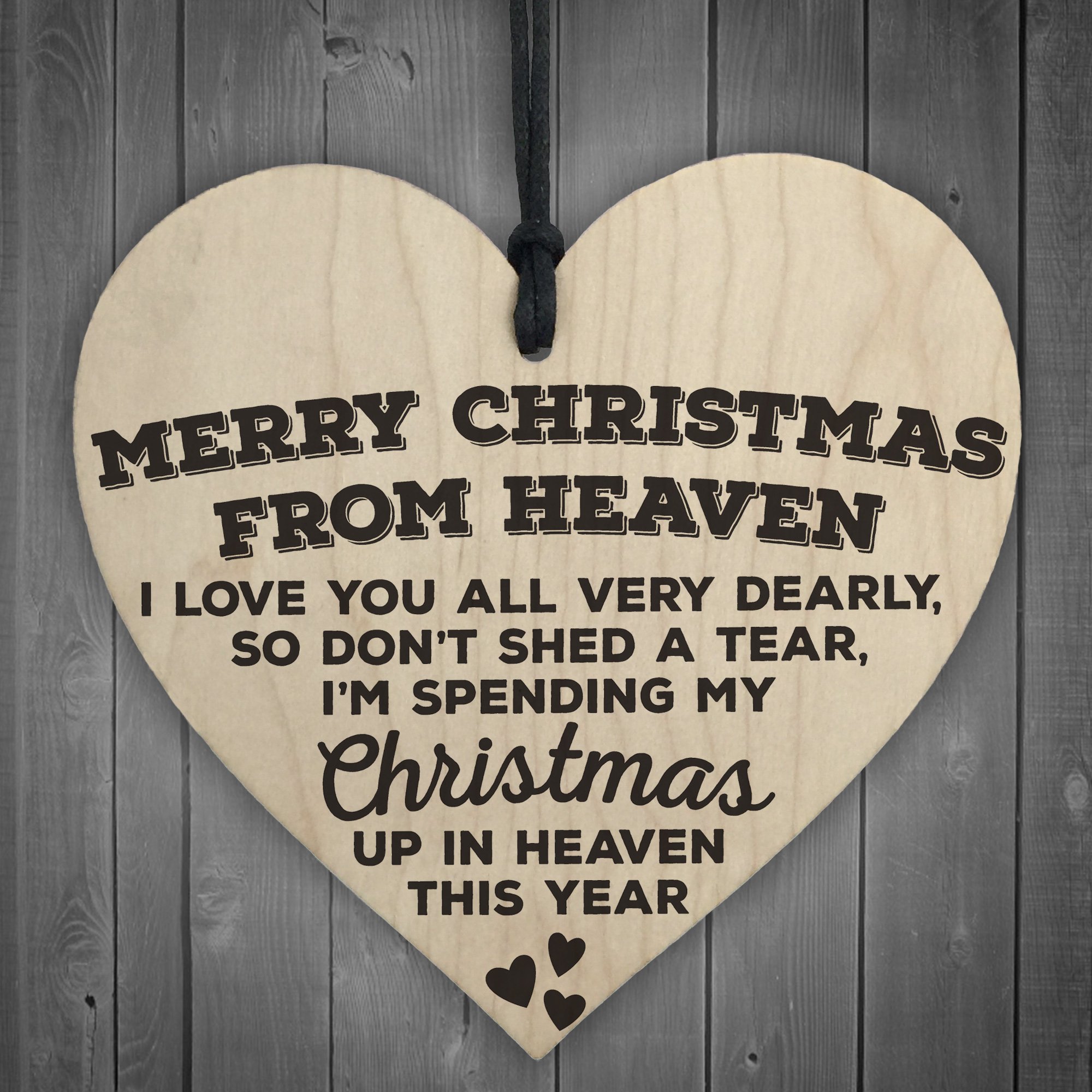 Red Ocean Merry Christmas From Heaven Wooden Hanging Heart Plaque Tree Decoration Sign