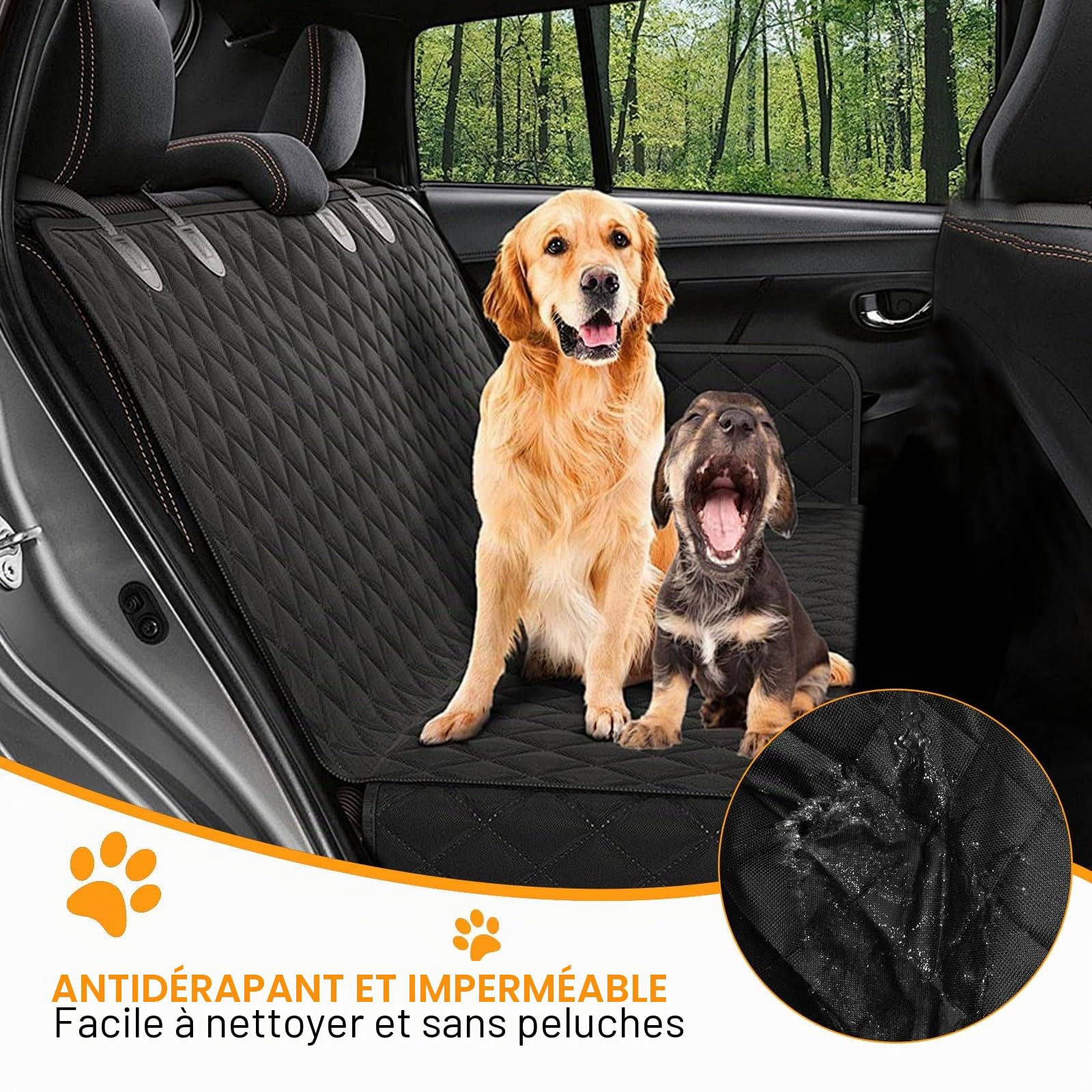 Protection Siège Voiture Chien, Housse de protection pour siège arrière de voiture, Couverture pour Chien siège arrière de voitures avec ceinture de sécurité pour toutes les Voitures, Monospaces, SUV