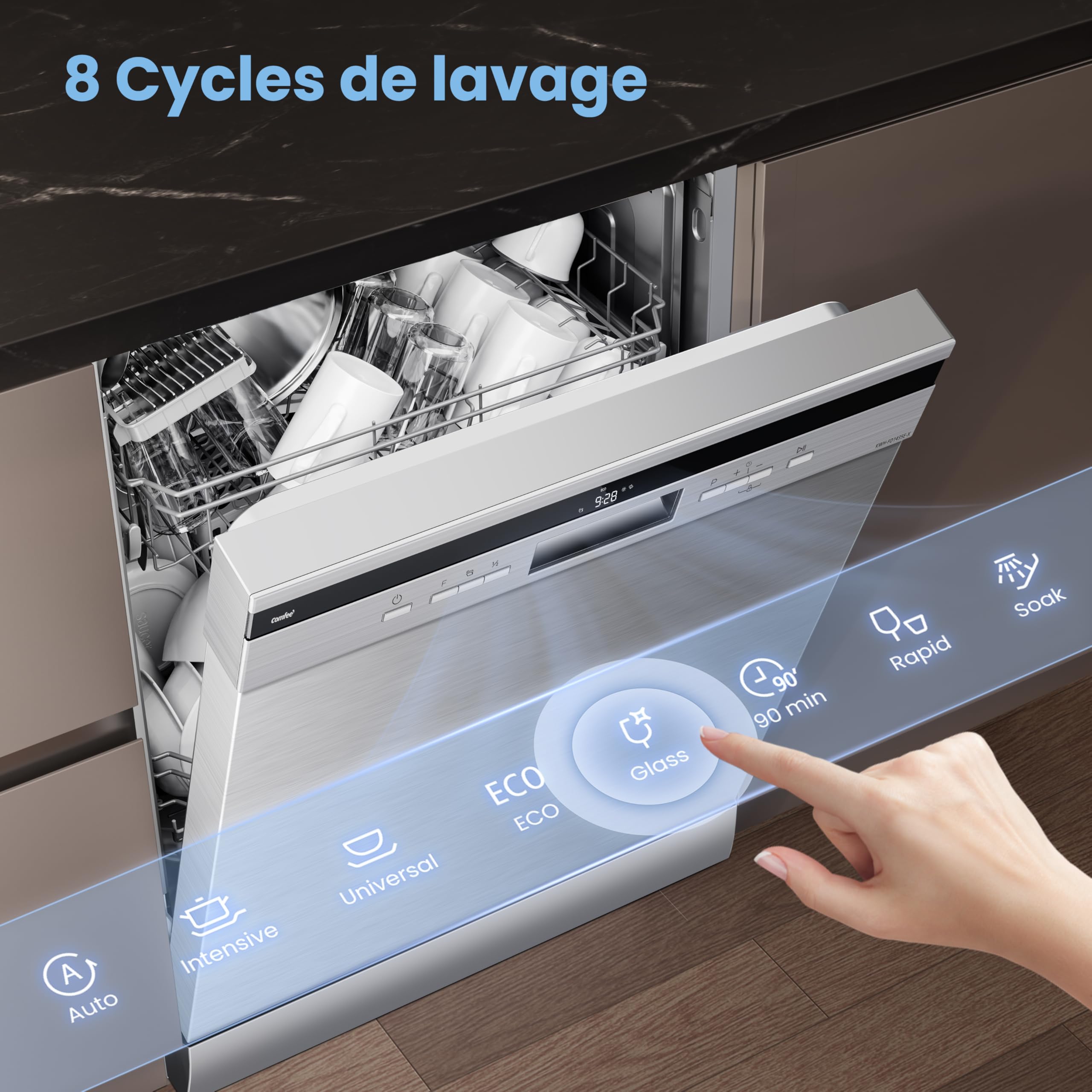 Lave-vaisselle pose libre COMFEE' FD1435E-X 14 couverts 44 dB acier inoxydable