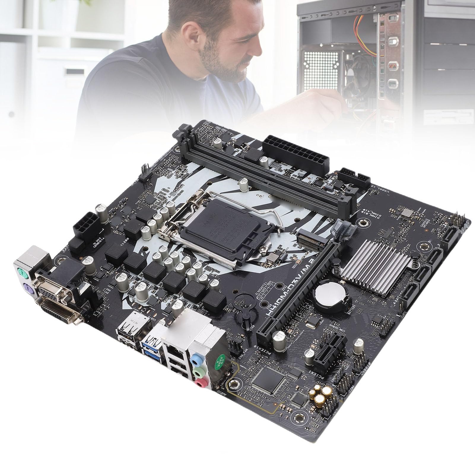 Elprico Placa Base Micro ATX, LGA 1200, DDR4 de Doble Canal 2933 2666 2400 2133 MHz, Compatible con Procesadores Celeron de 10.ª Generación, 4xSerial ATA III, 4xUSB3.2 Gen 1,