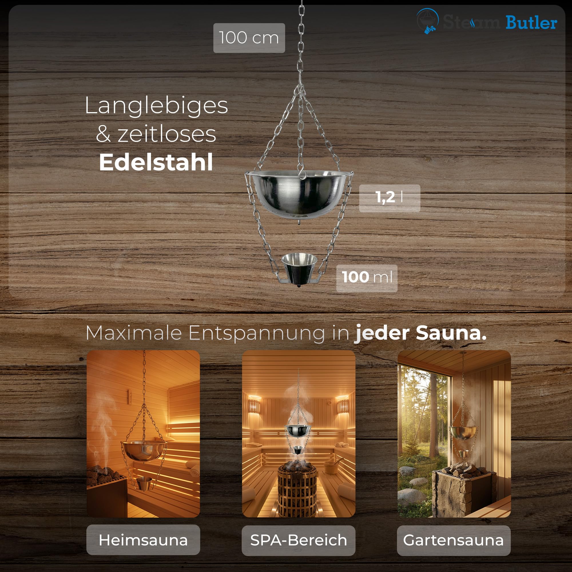 Original Steam Butler Home - Automatischer Aufguss für die Sauna/Heimsauna/Gartensauna - Material: Edelstahl - Stufenlos Intensität einstellbar -