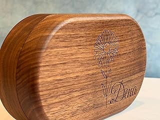 Birthday Gifts for Women - Personalized Wooden Jewelry Box - Wooden Jewelry Box Handmade, Walnut Jewelry Organizer - Custom Engraved Box - Unique Gifts - Engraved Birthflower