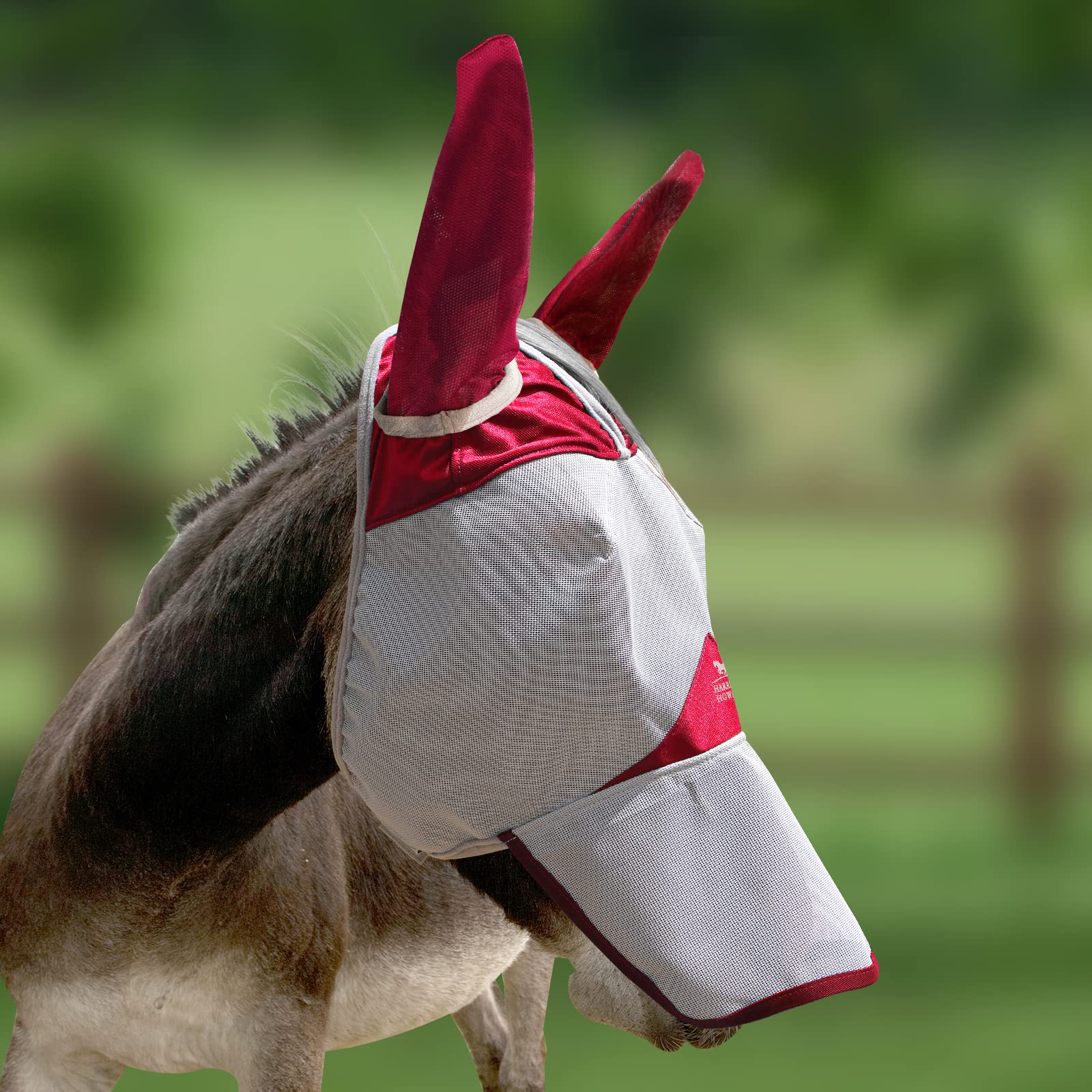 Harrison Howard Form fitting Advanced & Skin-Friendly Fabrics Mule Donkey Fly Mask Full Face Protection with Nose Cover Red L