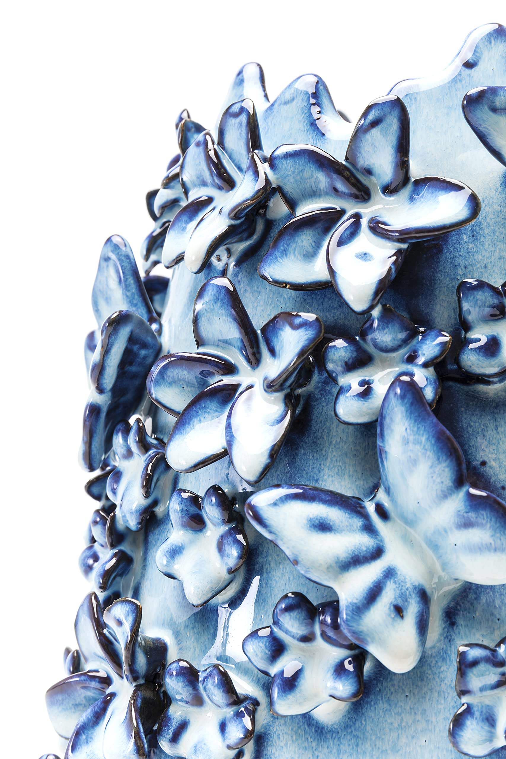 Kare Design Deko Vase Butterflies, hellblau, Keramikvase für Kunstpflanzen, Schmetterling Motiv, 35cm, Quiet Shade-clematis Blue