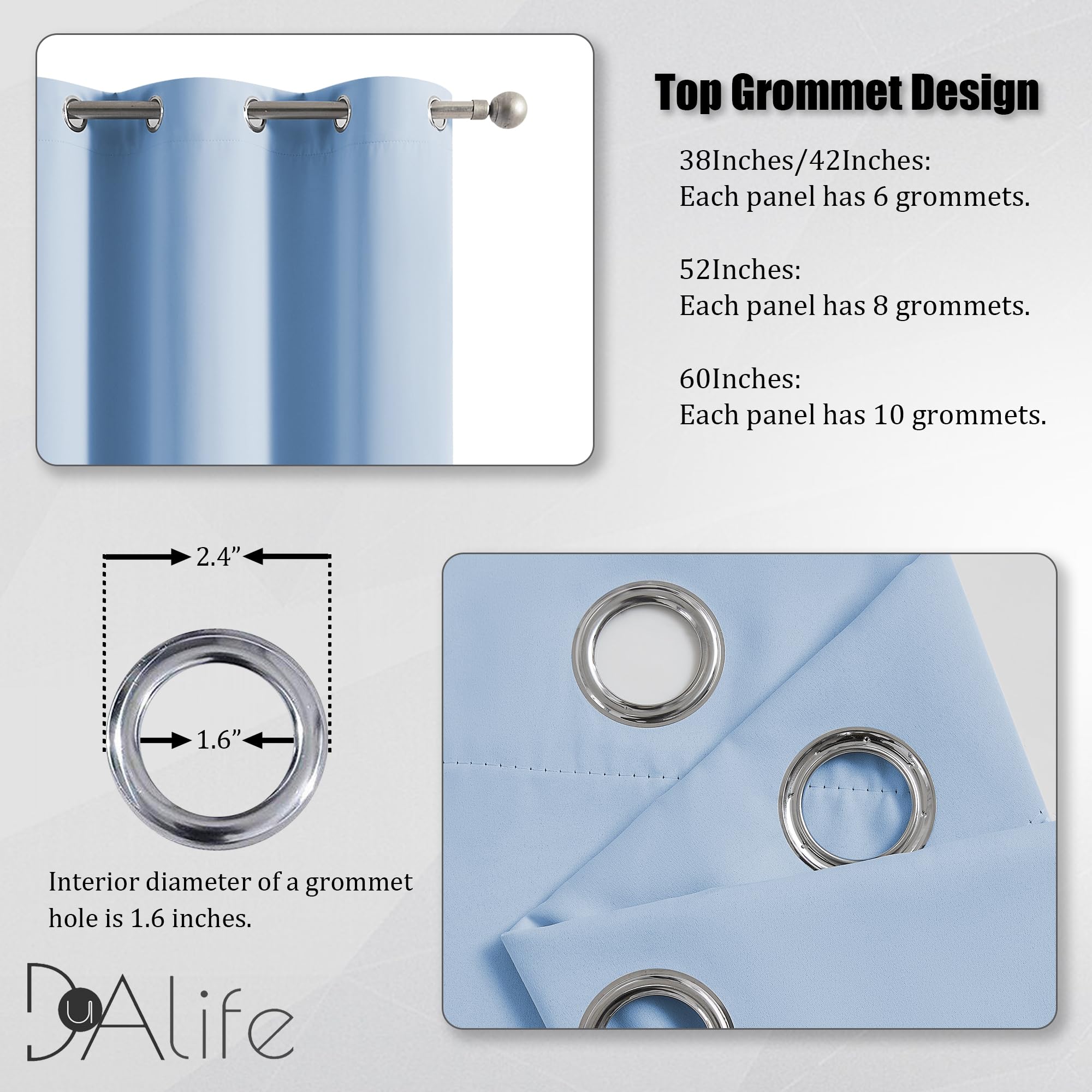 DUALIFE Thermal Insulated Blackout Curtains, Energy Efficient Grommet Top Blackout Curtains for Bedroom 54" Wx38 L - Image 4