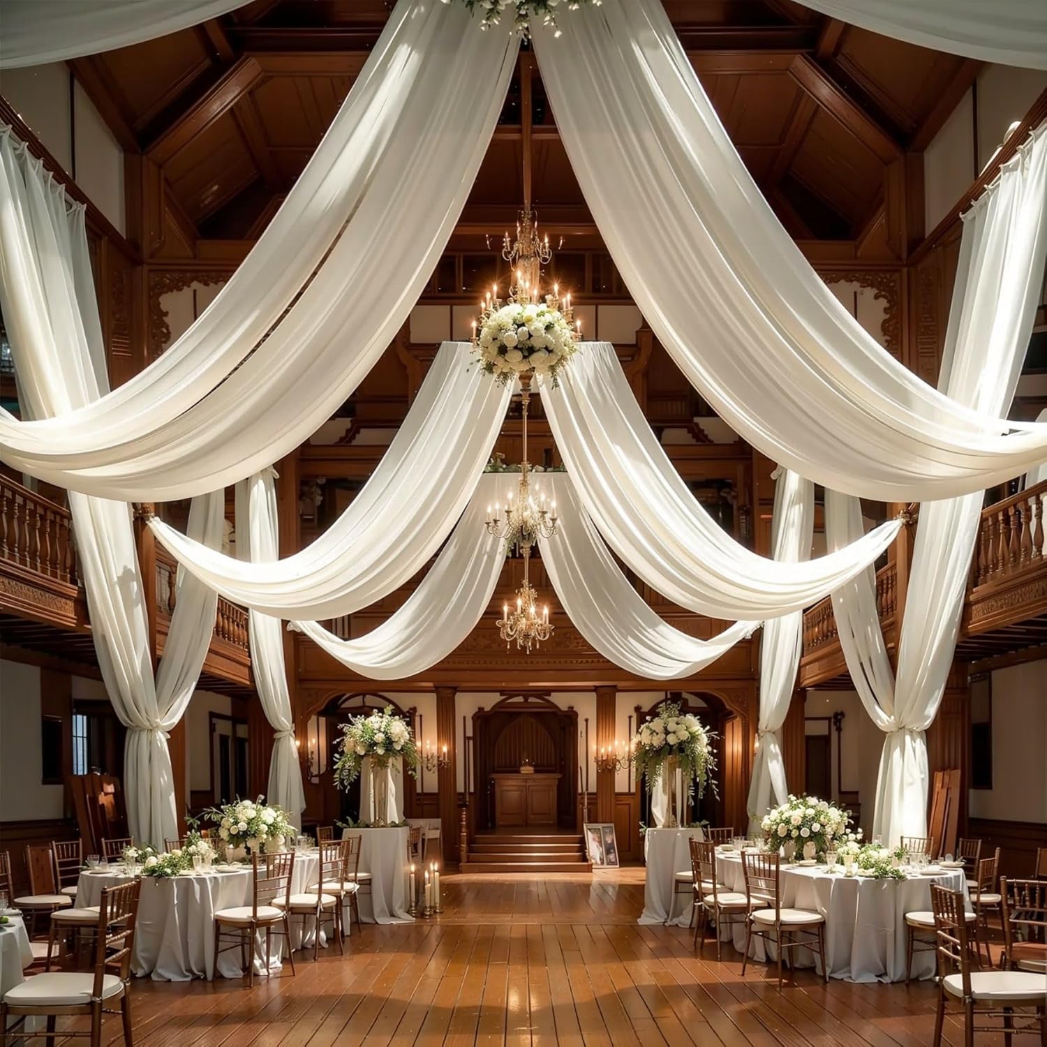 Wedding Arch Draping Fabric, 2 Panels 18FT Beige Sheer Backdrop Curtain Chiffon Fabric Drapery Voile Scarf Draping Panels for Wedding Archway Ceremony Curtain Valance Party Decoration