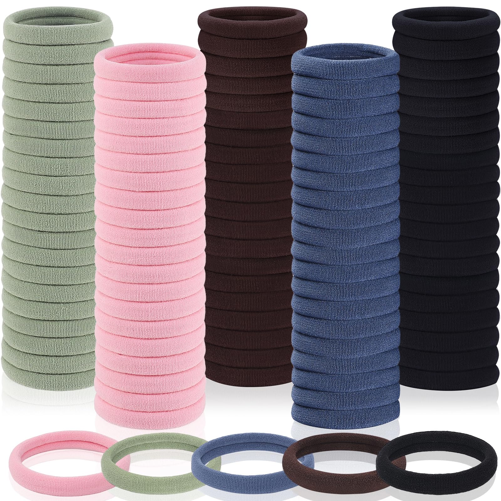 150 Pcs Seamless Elastic Hair Ties No Damage for Thick & Thin Hair, Ponytail Holders, Elastics, Soft Pony Tails Bands for Women, 5 Colors