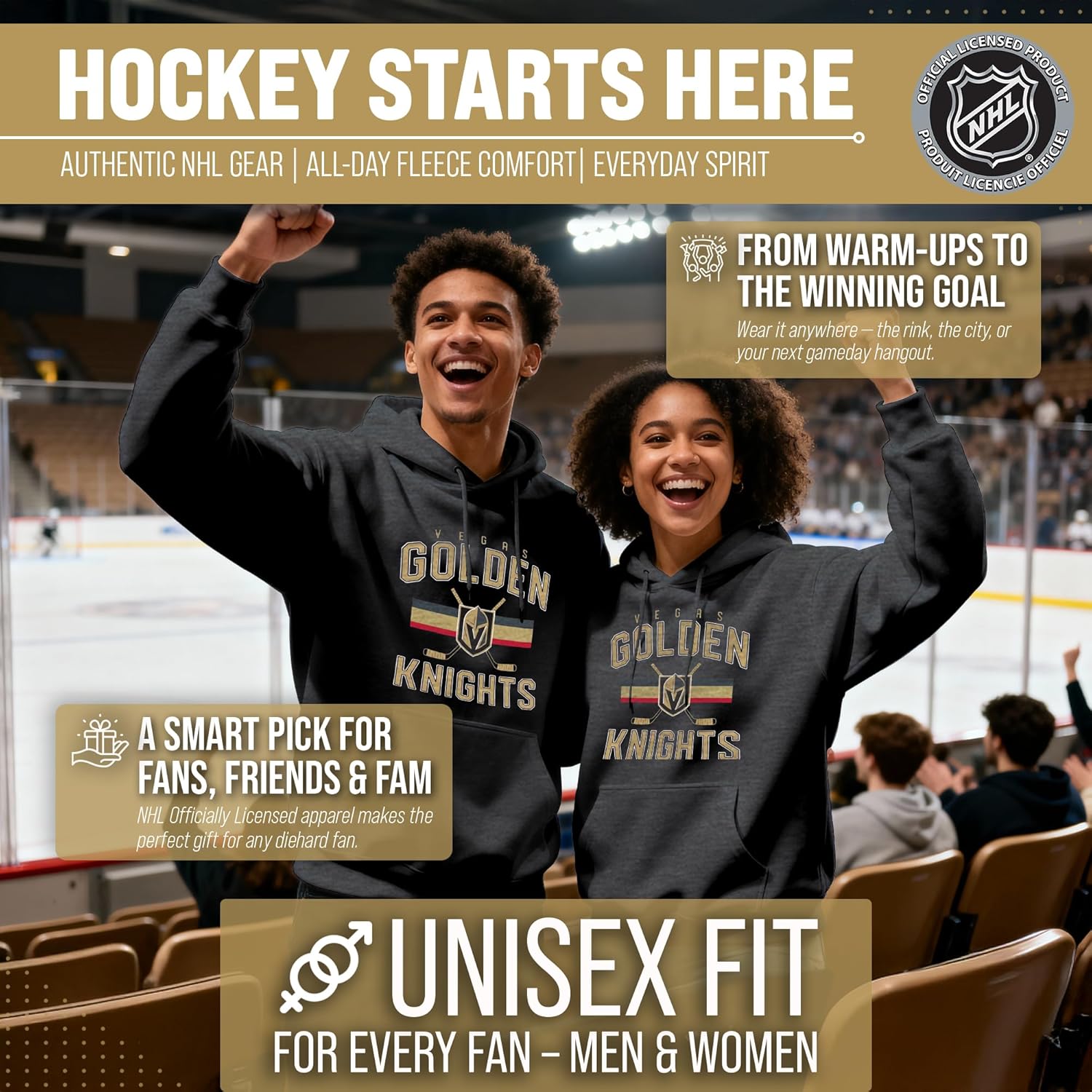 Wright & Ditson Adult NHL Faceoff Hockey Fleece Hooded Sweatshirt- Jersey Stripe - Soft Unisex Hoodie - Tag-Less Comfort - Image 4