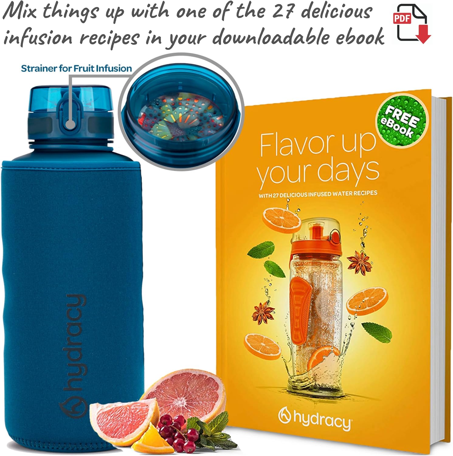 Hydracy Water Bottle with Time Marker, Large 2 Litre BPA Free Bottle & No Sweat Sleeve - Image 5