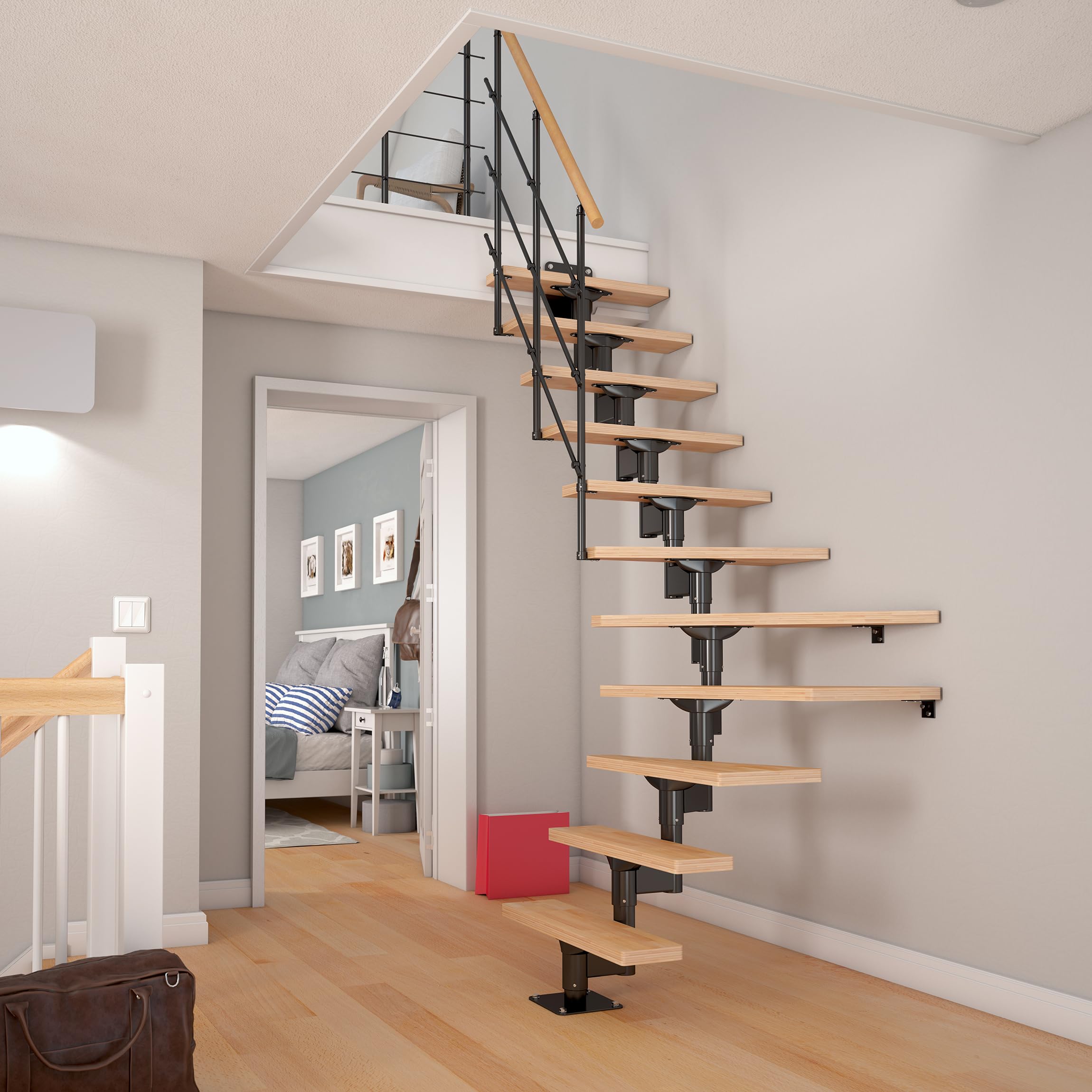 DOLLE Elegante Raumspartreppe in modernem Design, edlem Schwarz und Stufen aus Buche Multipex