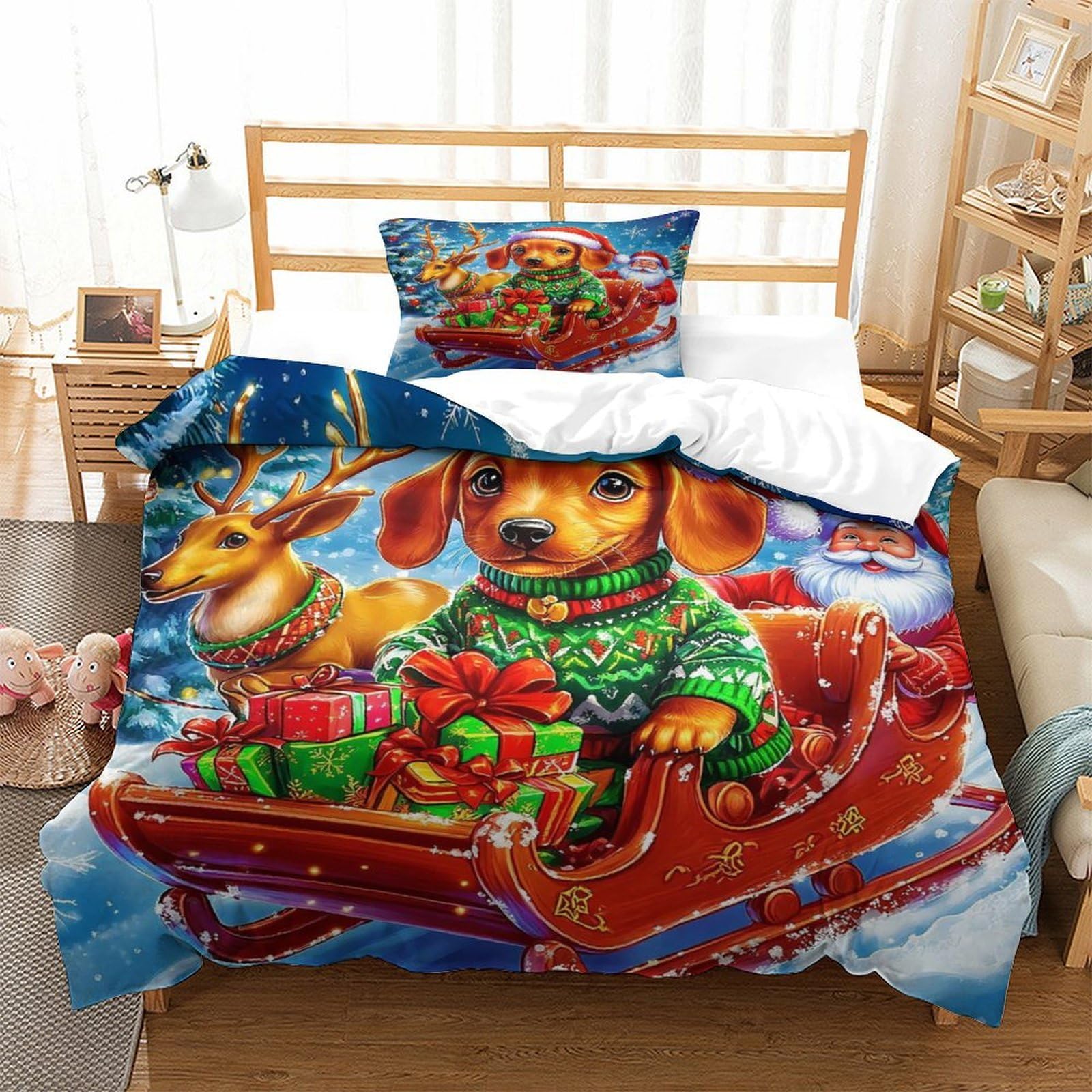 Noël Lit Imprimé 3D Cerf Housse de Couette Microfibre 135x200