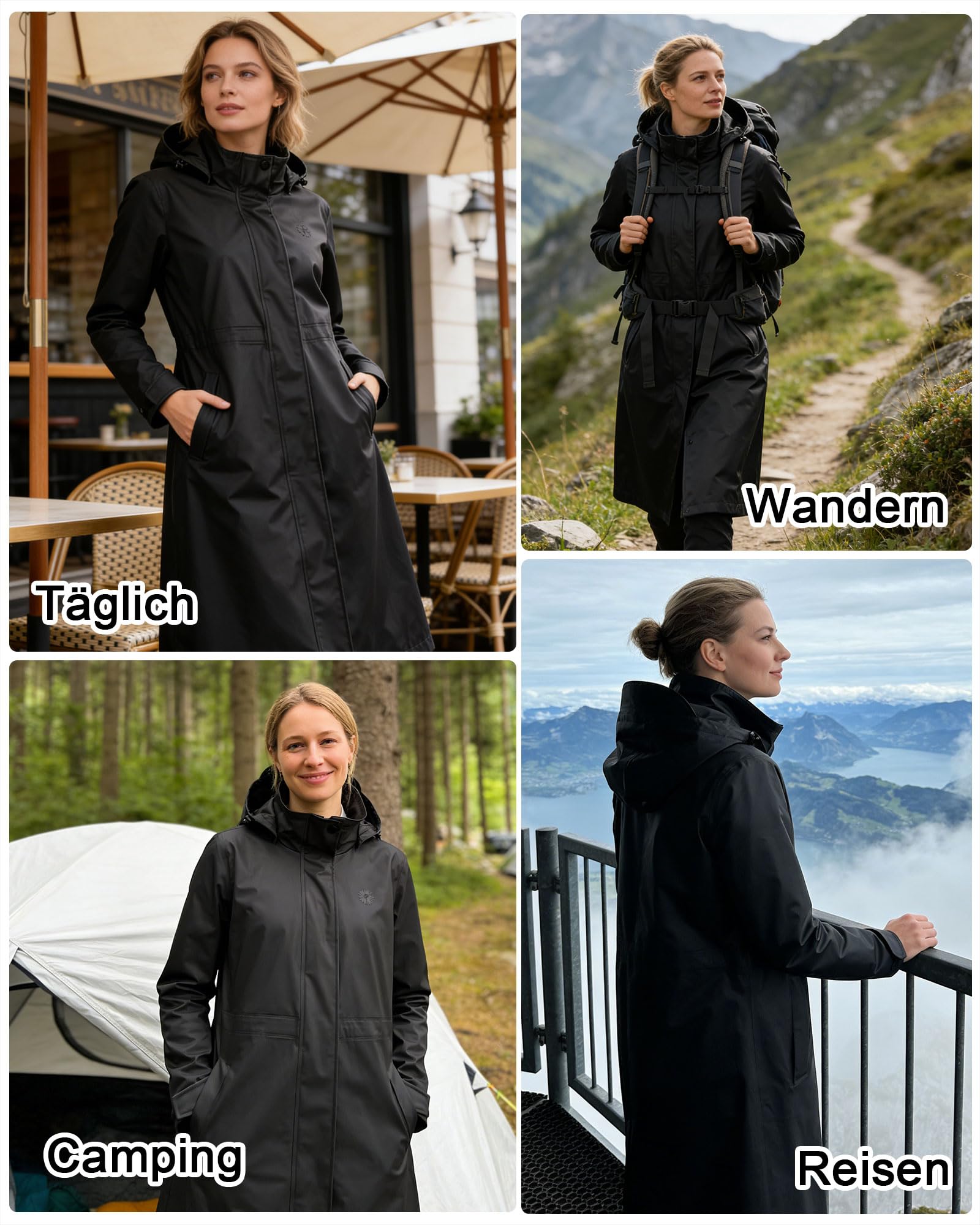Regenmantel Damen wasserdicht lang Regenjacke atmungsaktiv | Friesennerz mit Innenfutter, Taillenregulierung, Übergangsjacke Herbst winddicht, Regenparka für Fahhrad & Outdoor