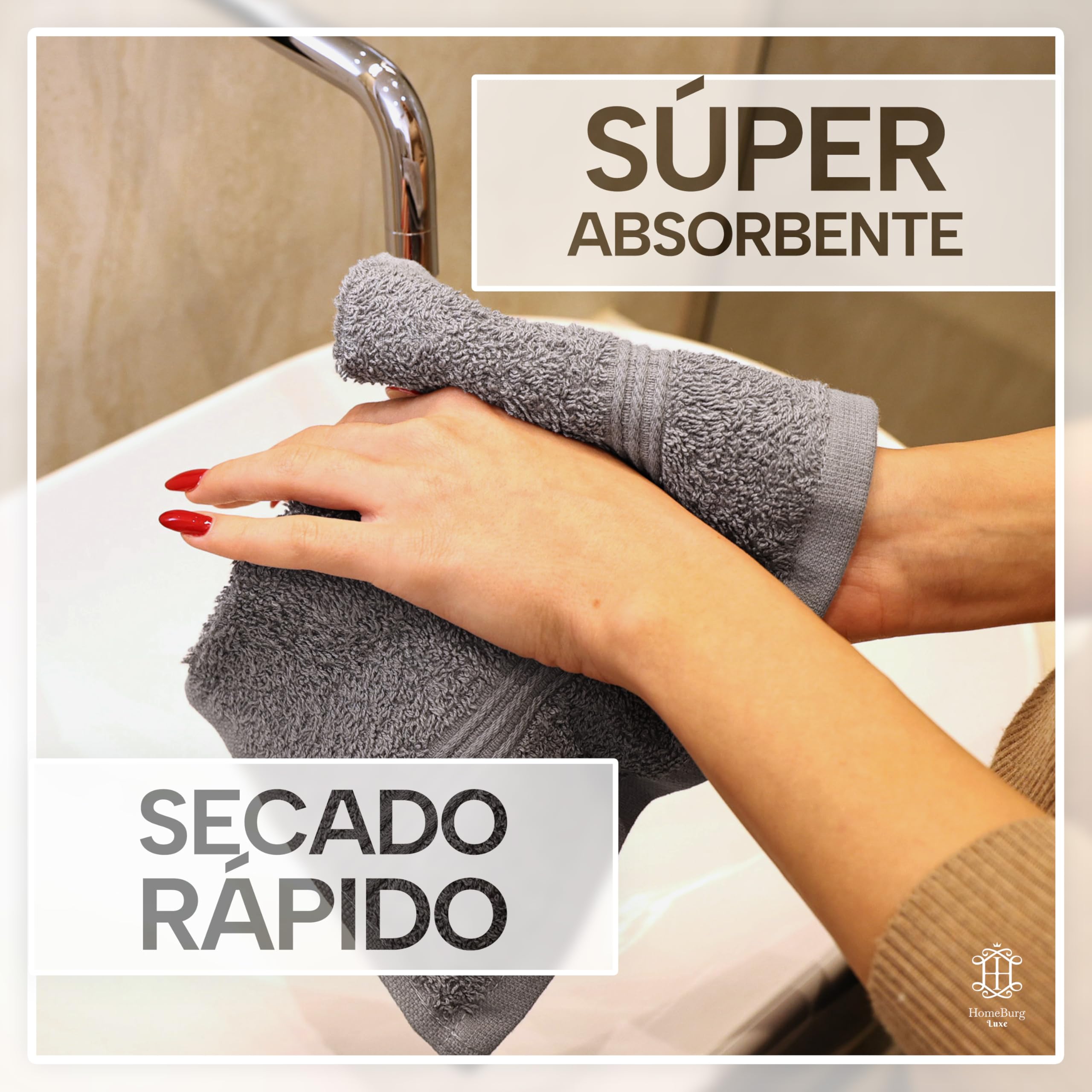 Luxe Set de 12 Toallas de Mano (Gants de Toilette) – 100% Algodón, Suaves & Absorbentes, Fáciles de Mantener, Premium para el Rostro, 30×30 cm, Gris Piedra