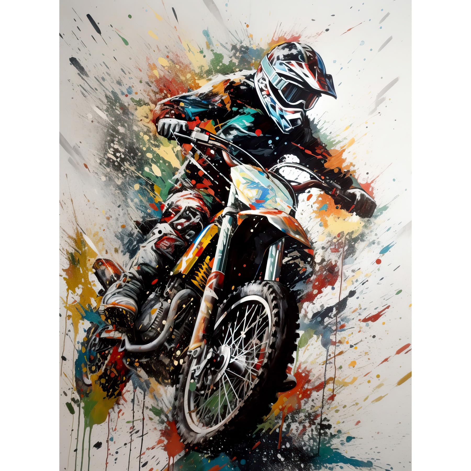Artery8 Motocross Racer Paint Splat Action Shot Portrait Unframed Wall Art Print Poster Home Decor Premium