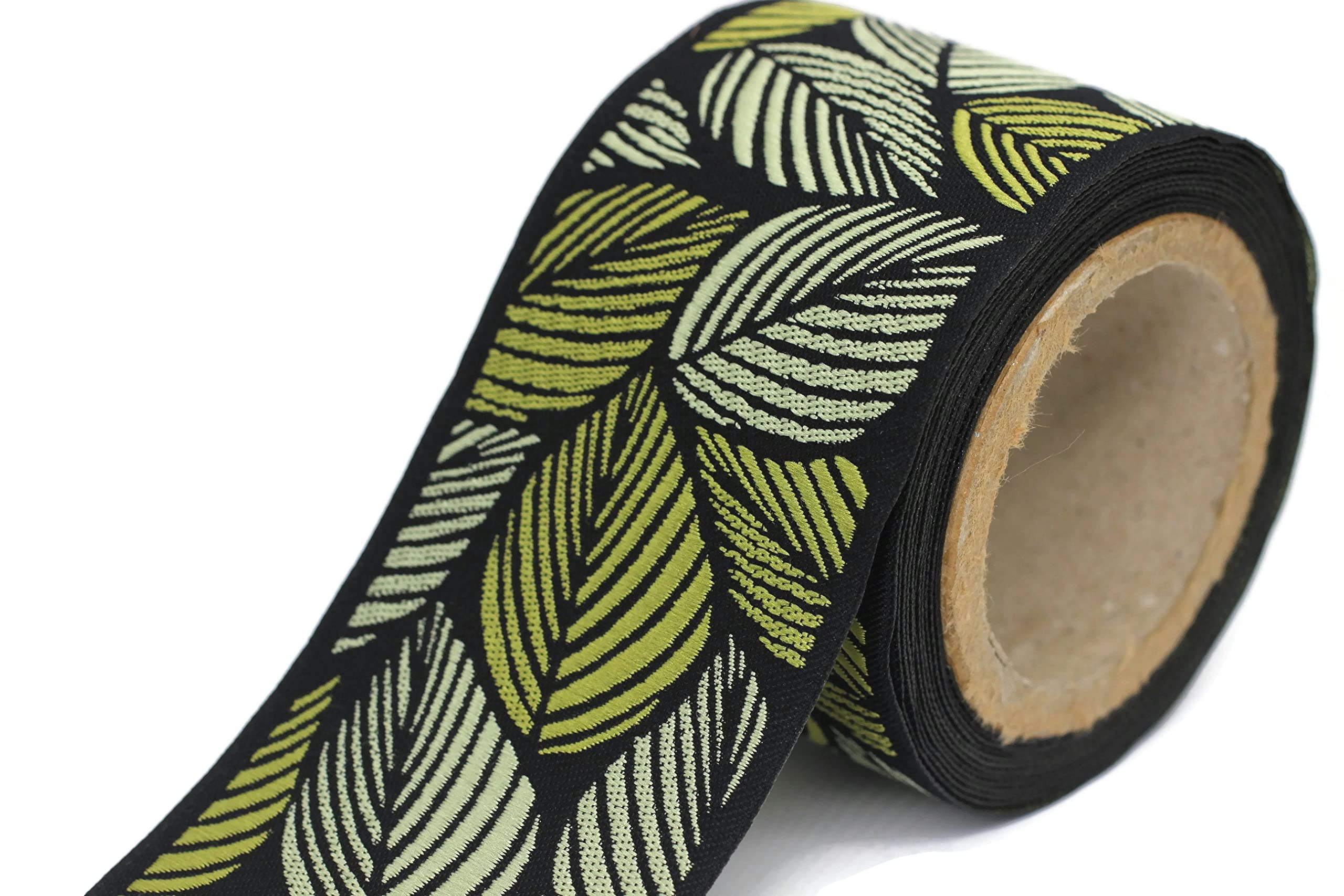 Feuilles tropicales vertes en passementerie large de 6,8 cm pour rideaux V7 196