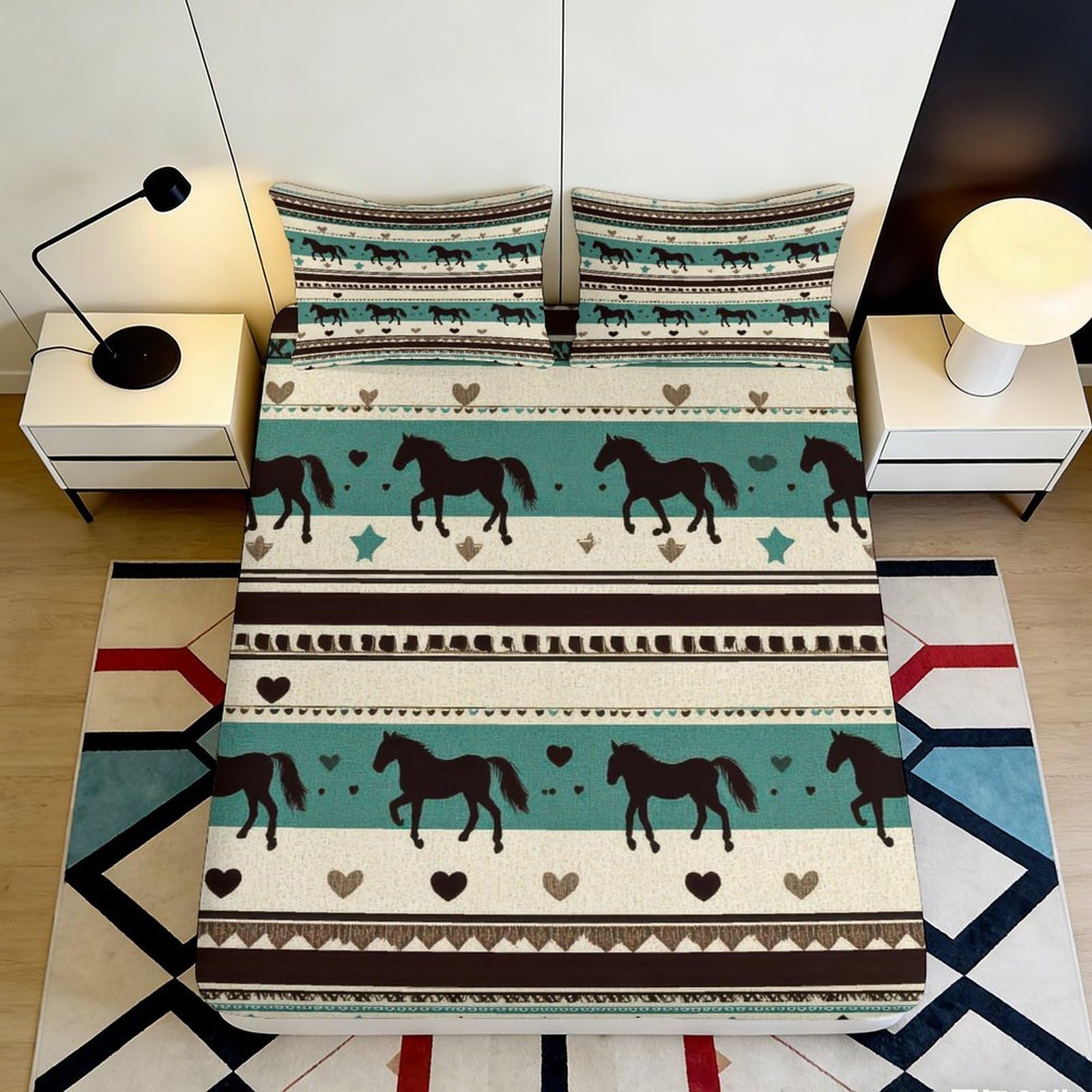 3D Printed Horse Pattern Fitted Sheet Microfiber Soft Durable Printed Bed Cover for Bedroom Guest Room Dormitory Mattress Protection 120x200x25cm