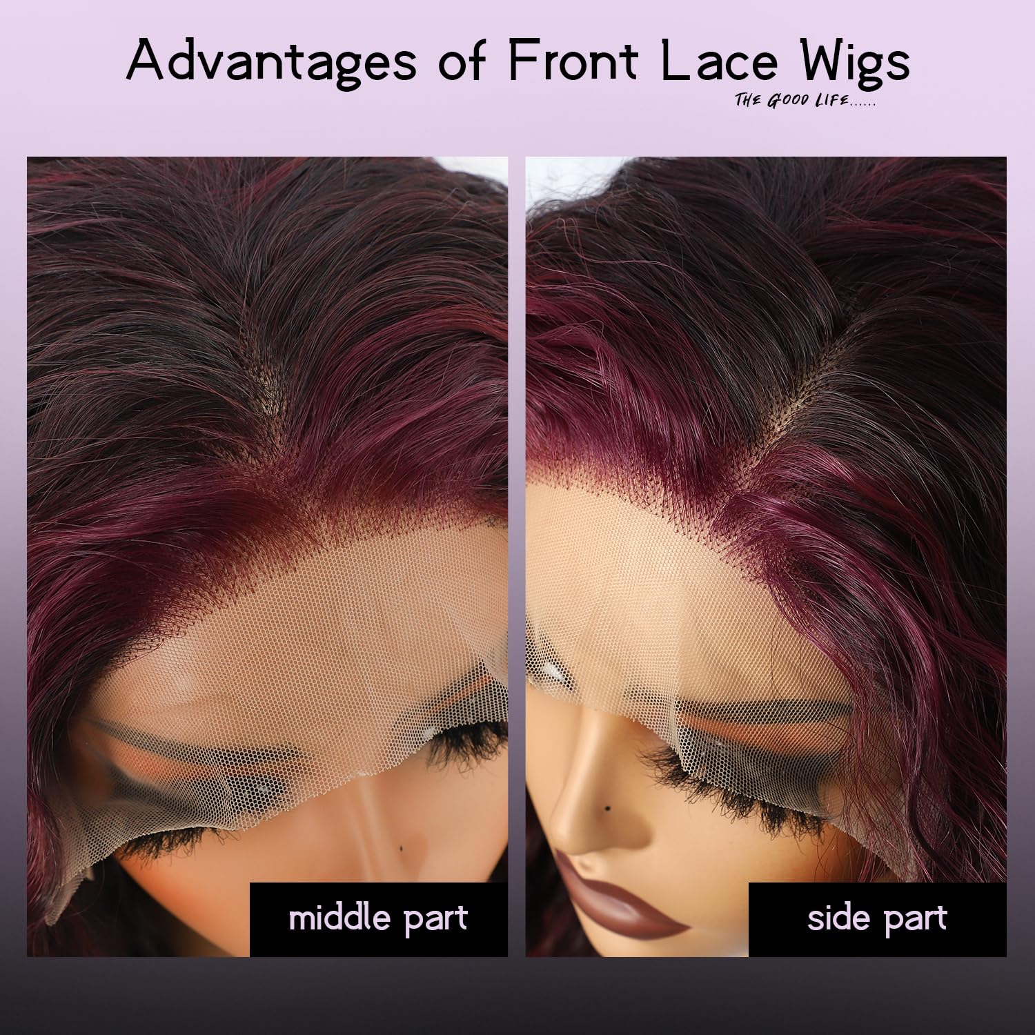 SOMIARIK Curly Lace Front Layered Wigs Violet Synthetic 13X3 Lace Front Wig for Women Pre plucked with Single Bleached Knots Natural Looking Daily Wear Party Christmas Halloween Heat Resistant 26 Inch - Image 4
