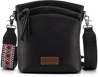 Montana West Multi Zip Pocket Large Crossbody Bag With Guitar Strap