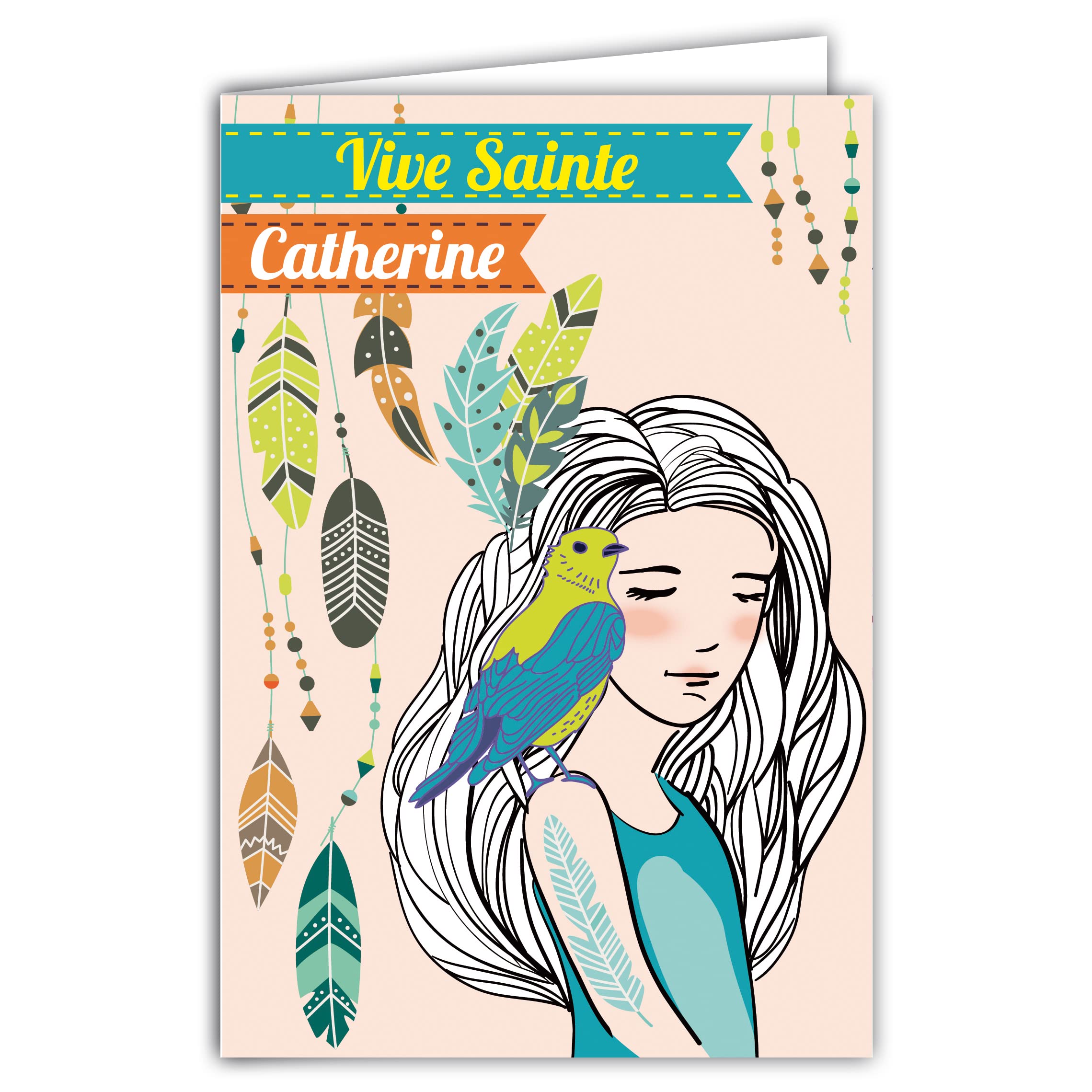 68-1329 Carte Vive Sainte Catherine Bonne Fête 25 Novembre Pour Jeune Fille Femme Adolescente Amie Copine Chapeau Robe à La Mode Look Stylé Rollers