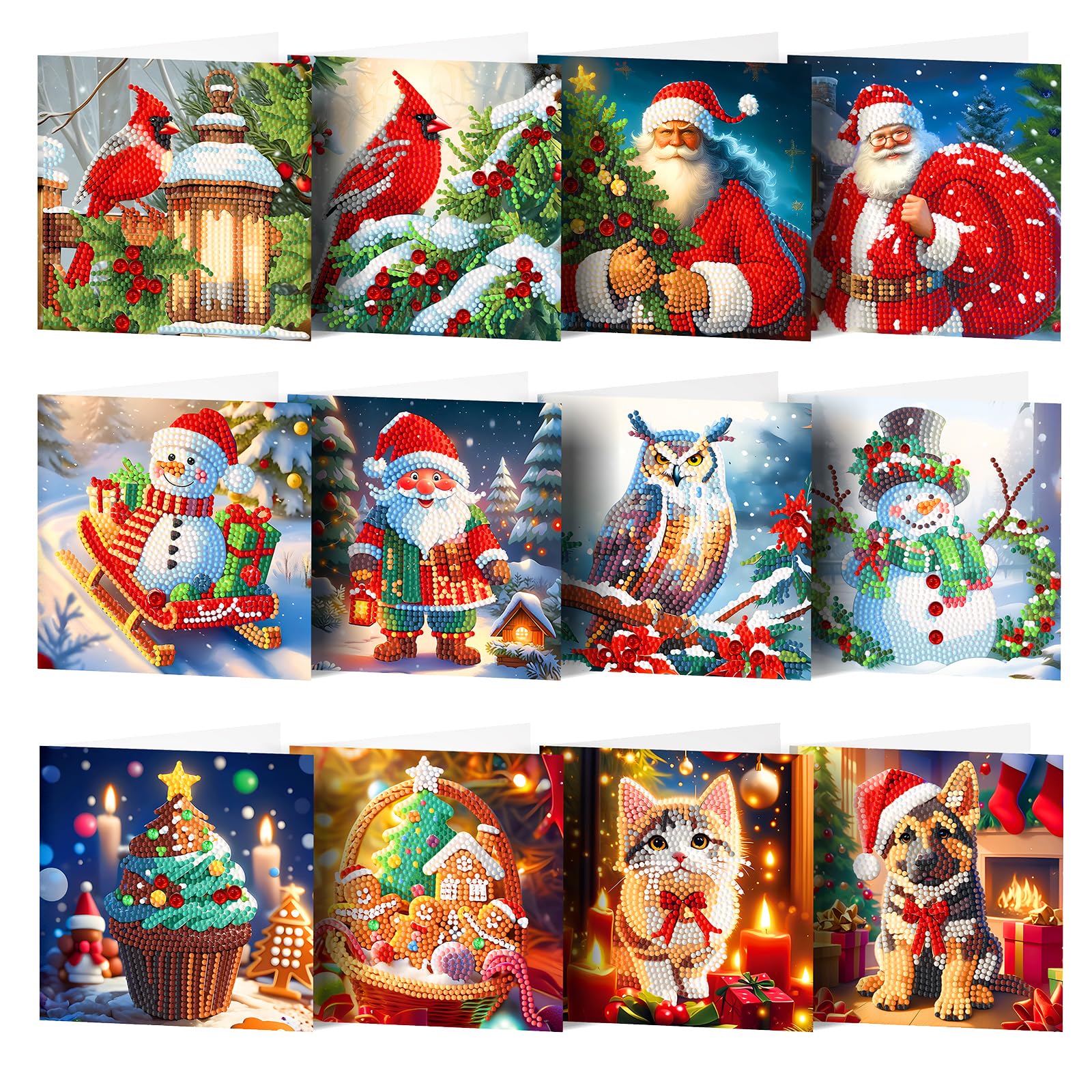 POETRYDRAW 12 PCS DIY Santa Claus Diamond Art Greeting Cards Set with Envelopes, 5D Rhinestone Arts Postcards for Adults, Gifts & Families (Santa Claus)