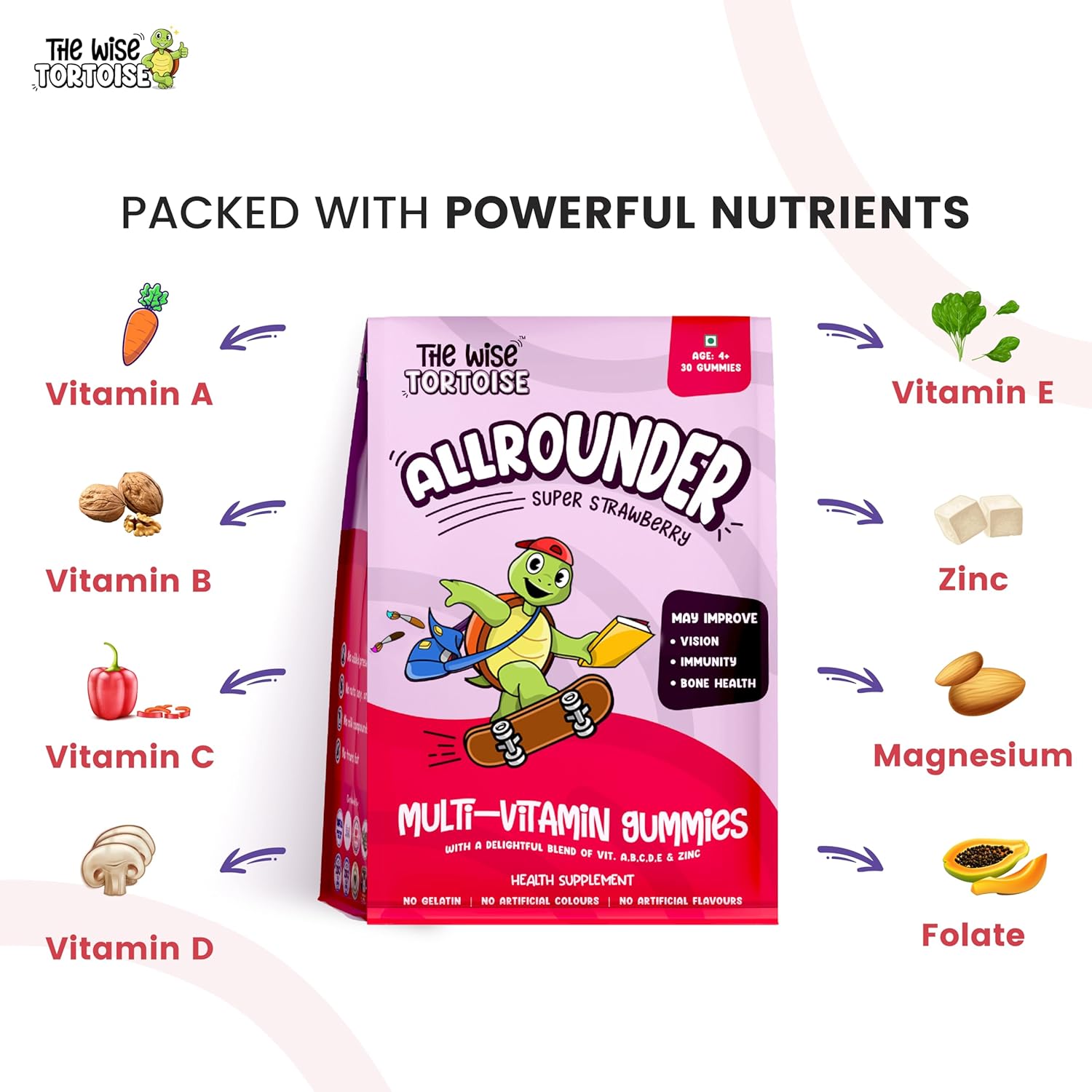 Multivitamin Gummies For Kids (5-15 Yrs)|60 Gummies |Growth, Immunity, Vision |Allrounder Legendary Lemon With Allrounder Super Strawberry |Essential Vitamins |The Wise Tortoise Twt |Combo Pack Of 2 Multivitamin Gummies For Kids (5-15 Yrs)|60 Gummies |Growth, Immunity, Vision |Allrounder Legendary Lemon With Allrounder Super Strawberry |Essential Vitamins |The Wise Tortoise Twt |Combo Pack Of 2