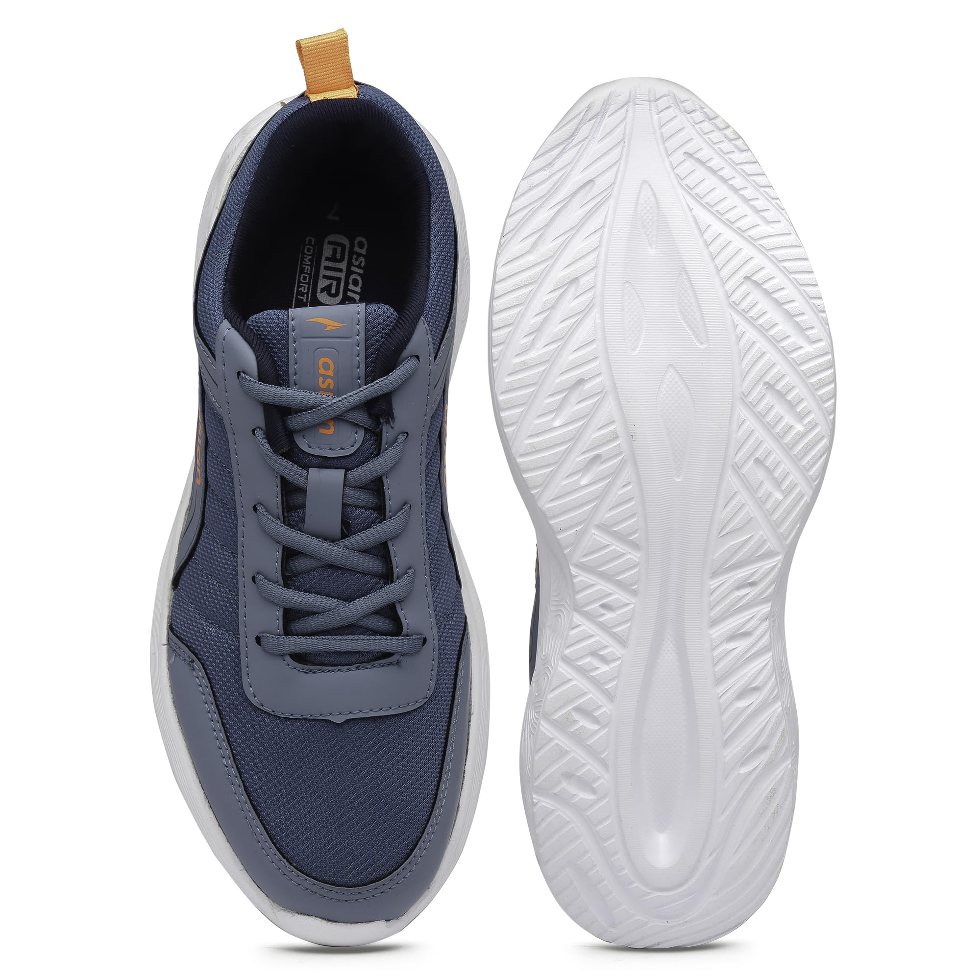 ASIAN Electric-03 - Zapatillas deportivas para correr con suela ligera de EVA para hombre y niño, AZUL Pizarra NARANJA, 7 UK