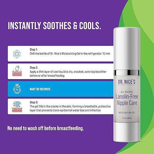 Miniatura 8 de Dr. Nice's Crema para pezones para lactancia materna - Alivio instantáneo calmante y refrescante para los pezones doloridos  Gel transparente a base