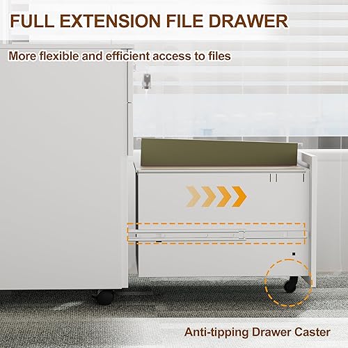 Miniatura 6 de Archivador móvil con 3 cerraduras, archivadores de 3 cajones para oficina en casa, archivador de metal debajo del escritorio para A4cartalegal, con