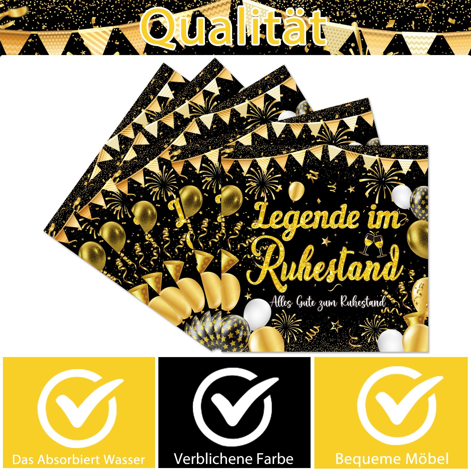 Afritee 40 Stück Servietten Ruhestand Deko, Servietten Rente Legende Im Ruhestand Schwarz Gold, Alles Gute Zum Ruhestand Tischdeko Papierservietten Pensionierung Party Dekoration 33 X 33cm Küche, Haushalt & Wohnen