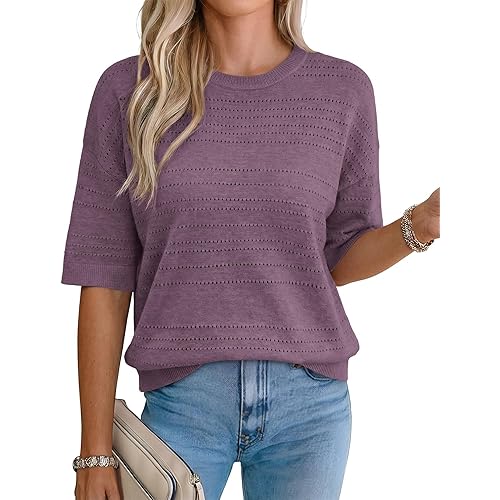 XIEERDUO Womens Half Sleeve Sweater Knit Crochet Blouses Tops 2026 Spring Summer Fashion Clothing Outfits