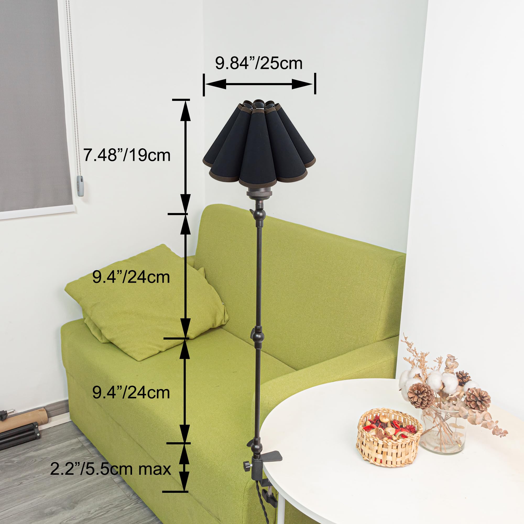 Klemmleuchte Einstellbar, Leselampe mit 2,5 m Kabel und weißem Stoff-Lampenschirm, Dimmbar Nachttischlampe,Augenpflege Schreibtischlampe für Büro Heimgebrauch, E27 Lampenhalterung-TD0632