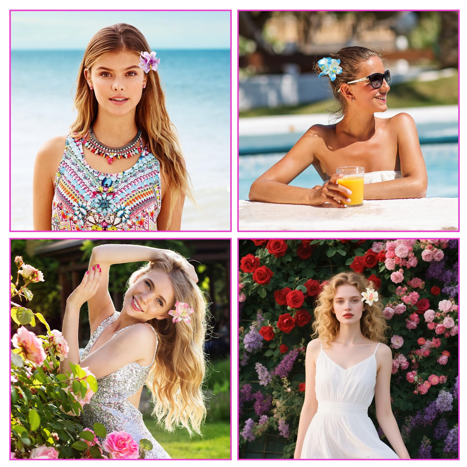 5 szt. hawajskich spinek do włosów dla kobiet i dziewcząt, 9 cm, sztuczne kwiatowe klipsy do włosów, plumeria, hibiskus, tropikalna spinka do włosów, na plażę, wakacje, imprezę, rejsy weselne, boho