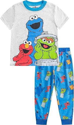 Sesame Street Conjunto de camiseta y jogger para niños pequeños y niños pequeños - AzulGris