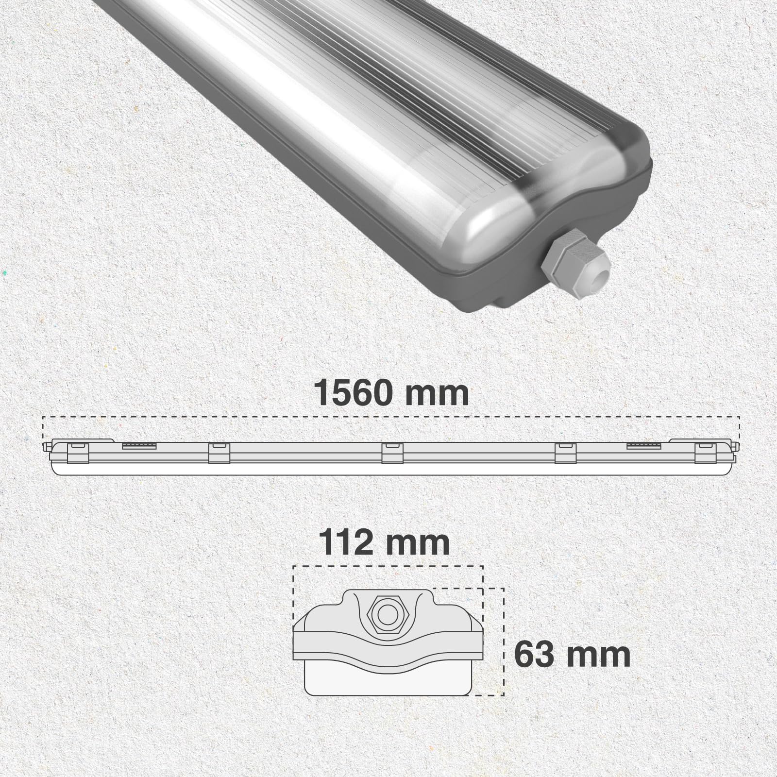 Eurocali 3x Plafoniere IP65 Impermeabile 40W Trasparente 4200 Lumen + 2 Tubi LED da 150cm - Luce Bianco Freddo 6400K - Fascio Luminoso 120° - Sostituzione Neon