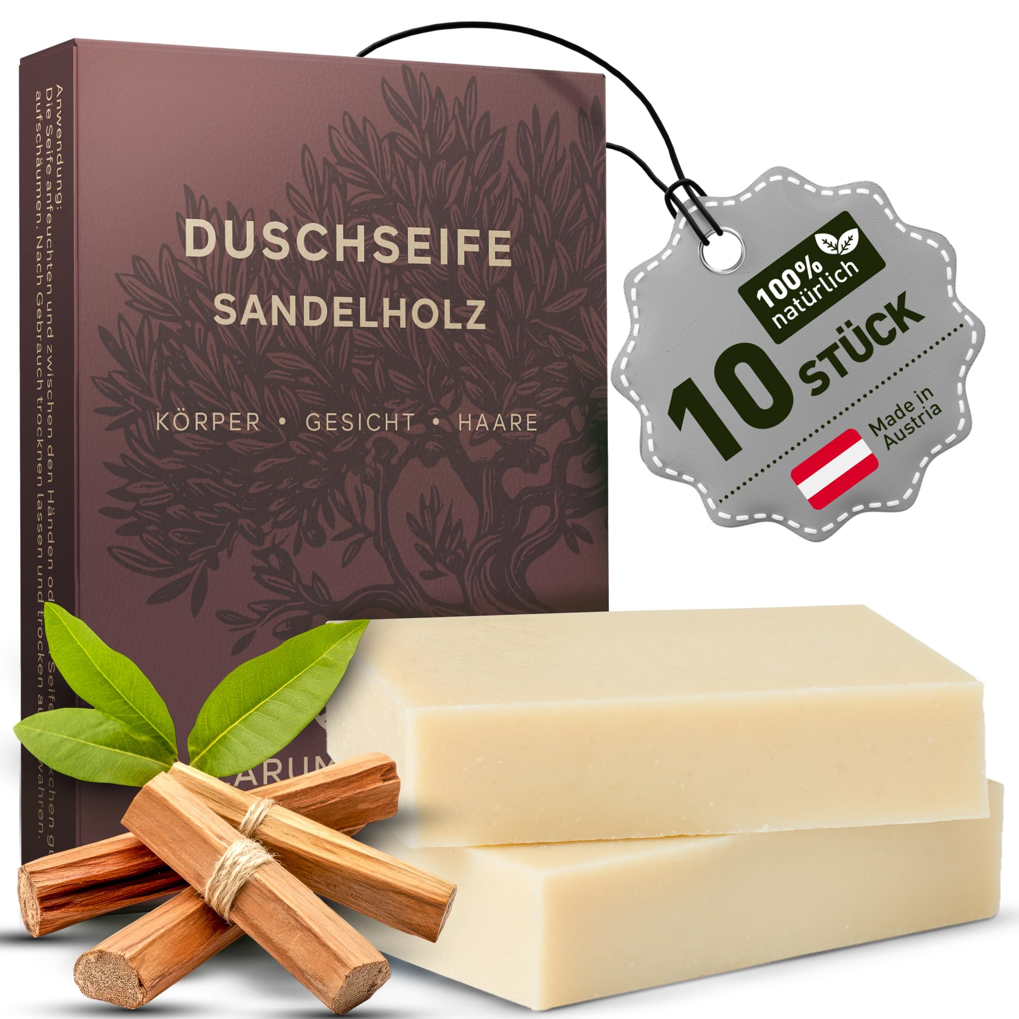 larum sports feste Duschseife Männer Sandelholz – festes Duschgel – Seife für Haare, Körper, Gesicht – festes Shampoo – Herren Naturseife – 10x Bio Seife à 85g