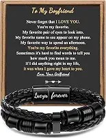 Pulseira em camadas de couro para homens presentes significativos para namorado da namorada pulseira presentes para aniversário para meu namorado incrível fecho de aço inoxidável Natal dia dos namorados presente de aniversário 19 centímetros