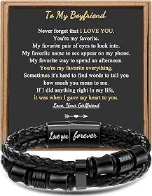 Pulseira em camadas de couro para homens presentes significativos para namorado da namorada pulseira presentes para aniversário para meu namorado incrível fecho de aço inoxidável Natal dia dos namorados presente de aniversário 19 centímetros