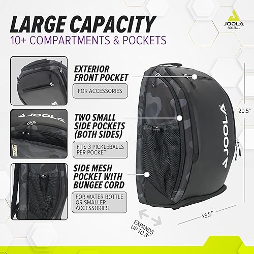 Miniatura 8 de JOOLA Vision II Deluxe Pickleball Bag - Bolsa de paleta grande para 4 paletas y equipo de pickleball - Gancho para valla, bolsillos adicionales,